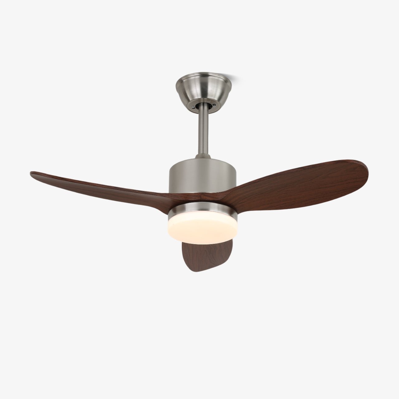 Ventilador de Techo con Luz VerdantBreeze con aspas de Madera de Nogal y pantalla acrílica blanca
