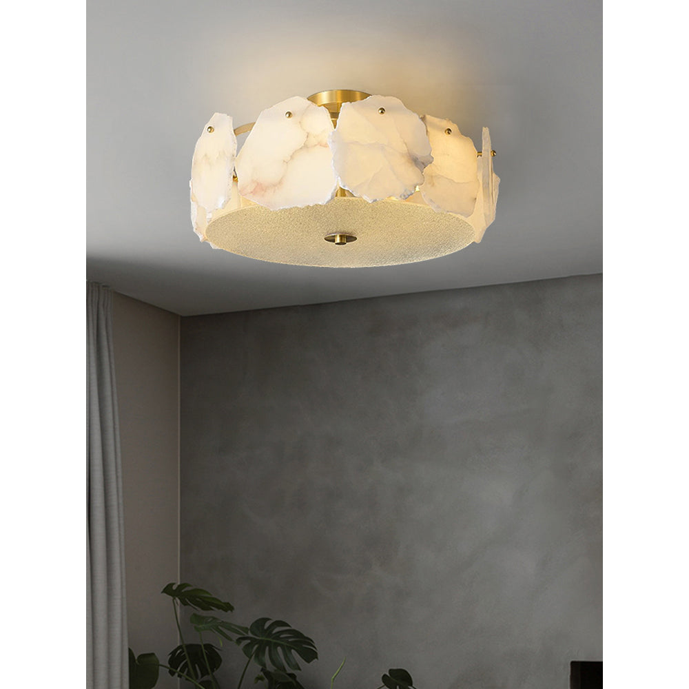 Zoruvys Sophisticated Disc Flat Alabaster Glass Ceiling Light - Lamp Copper