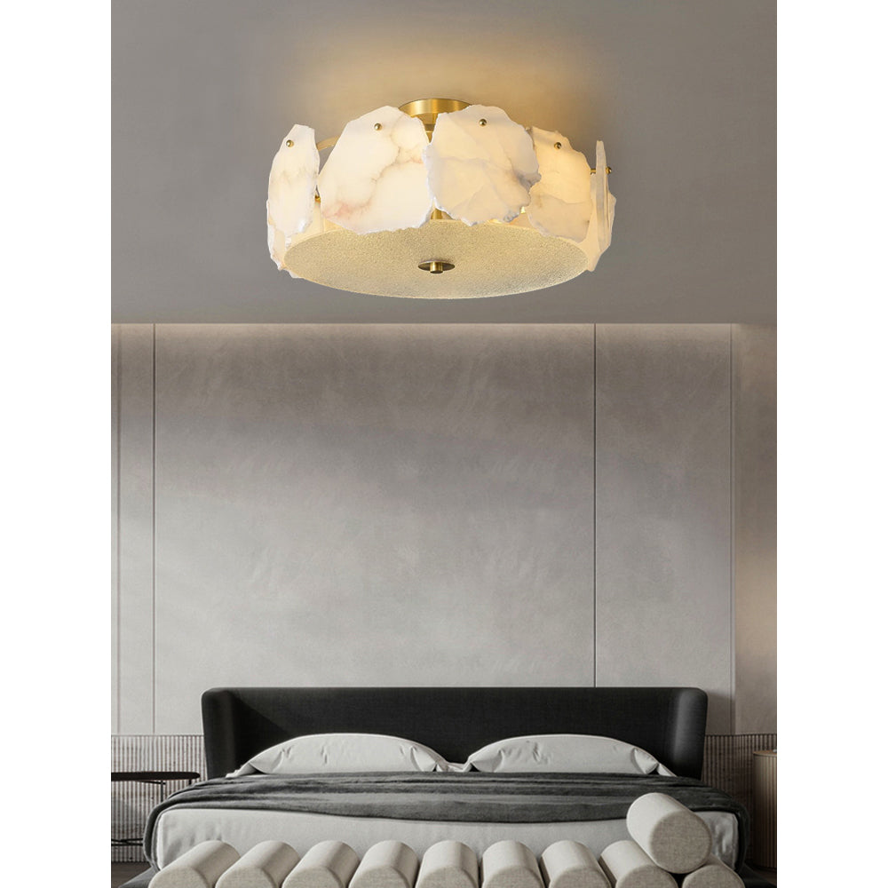 Zoruvys Sophisticated Disc Flat Alabaster Glass Ceiling Light - Lamp Copper