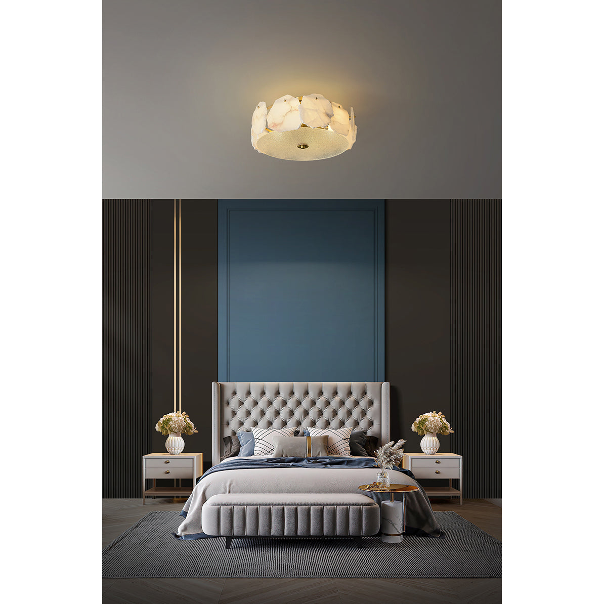 Zoruvys Sophisticated Disc Flat Alabaster Glass Ceiling Light - Lamp Copper