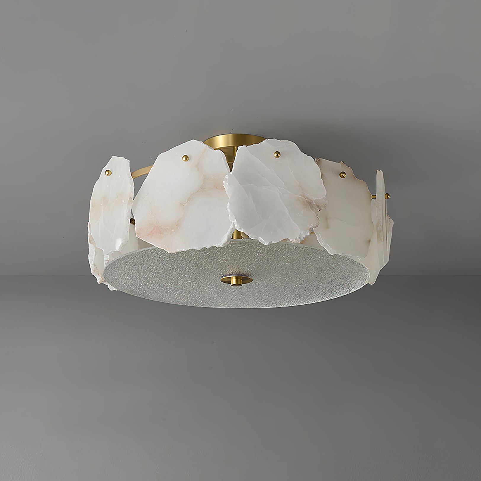 Zoruvys Sophisticated Disc Flat Alabaster Glass Ceiling Light - Lamp Copper