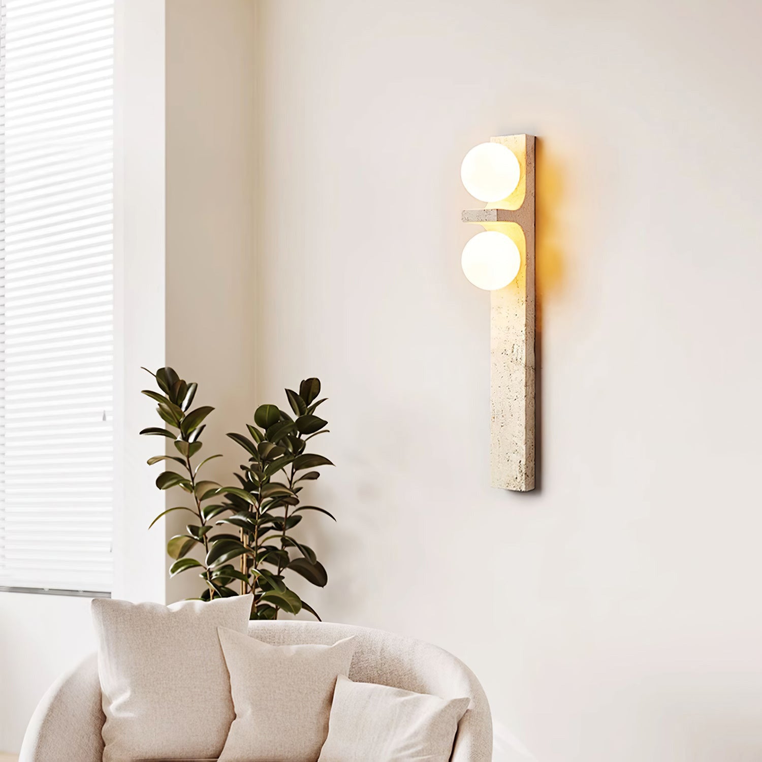 Eirikuvys Organic Modern Minimalist Travertine Wall Sconce - Lamp Copper