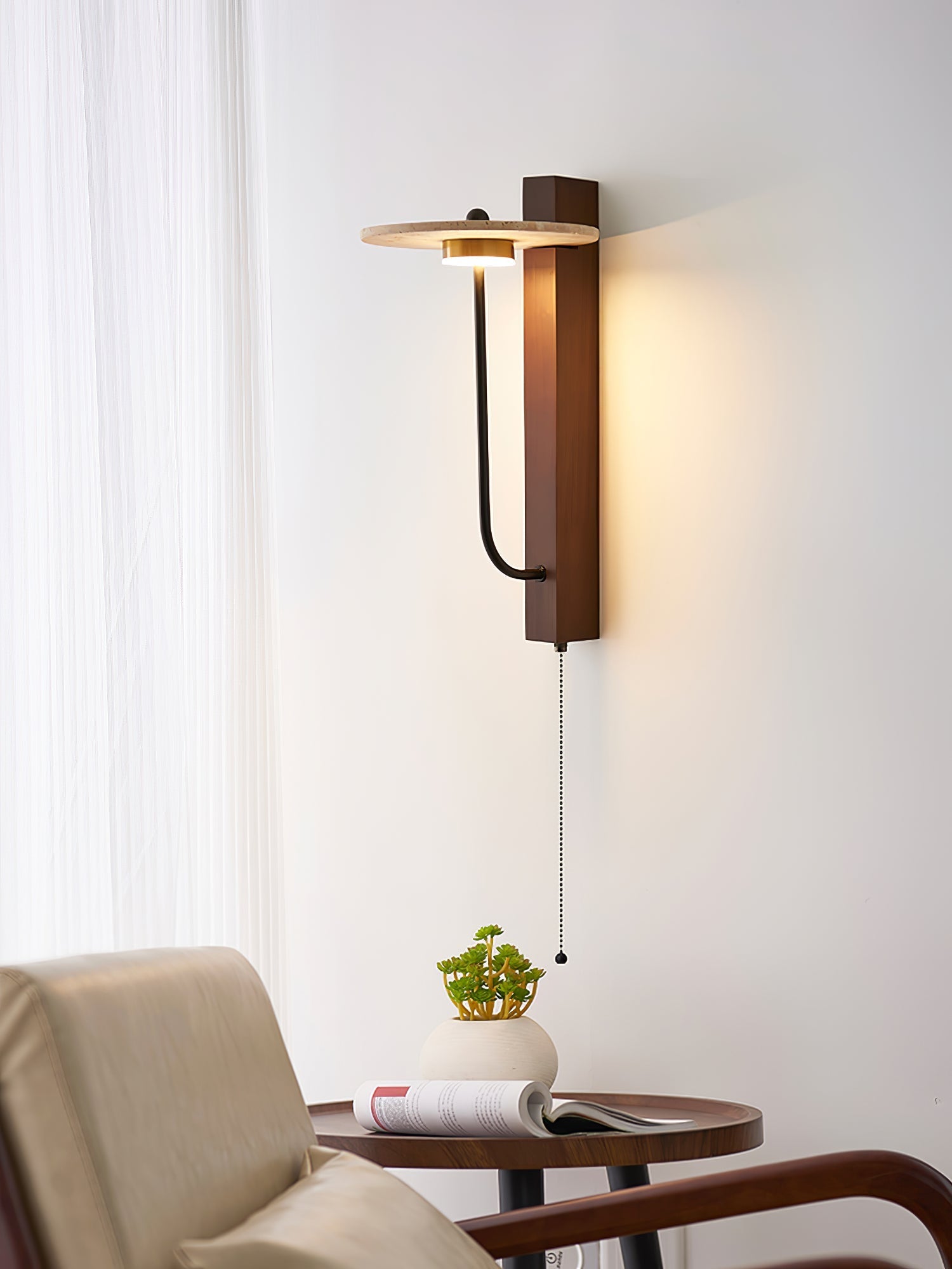 Viphayra Lever Arm Travertine Wall Light - Letslighting