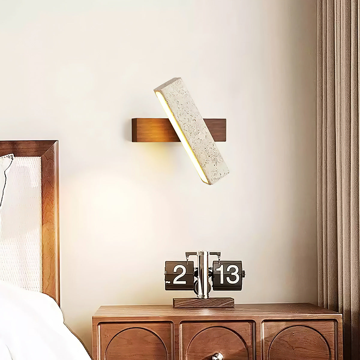 Ostruvyo Modern Minimalist Linear Walnut Travertine Wall Lamp - Lamp Copper