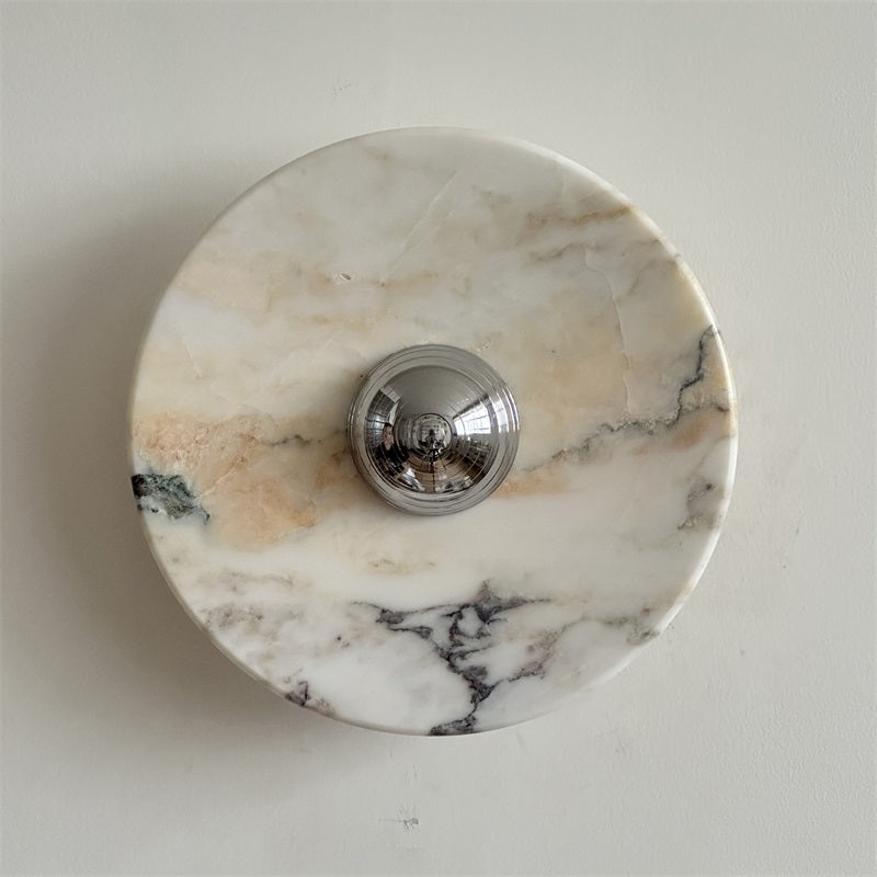 Zeno Modern Minimalist Round Chrome Marble Metal Wall Sconce - Lamp Copper