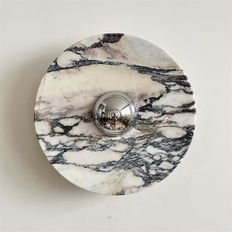 Zeno Modern Minimalist Round Chrome Marble Metal Wall Sconce - Lamp Copper