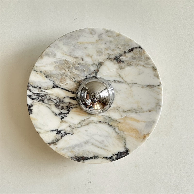 Zeno Modern Minimalist Round Chrome Marble Metal Wall Sconce - Lamp Copper