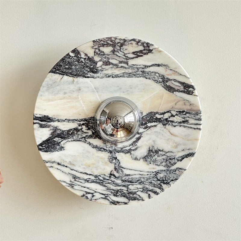 Zeno Modern Minimalist Round Chrome Marble Metal Wall Sconce - Lamp Copper