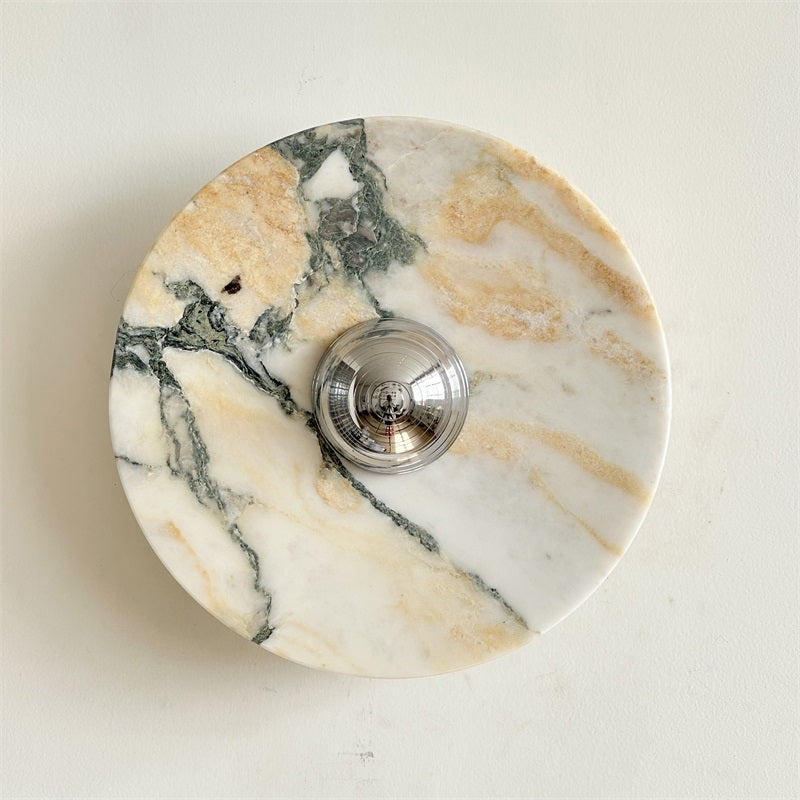 Zeno Modern Minimalist Round Chrome Marble Metal Wall Sconce - Lamp Copper