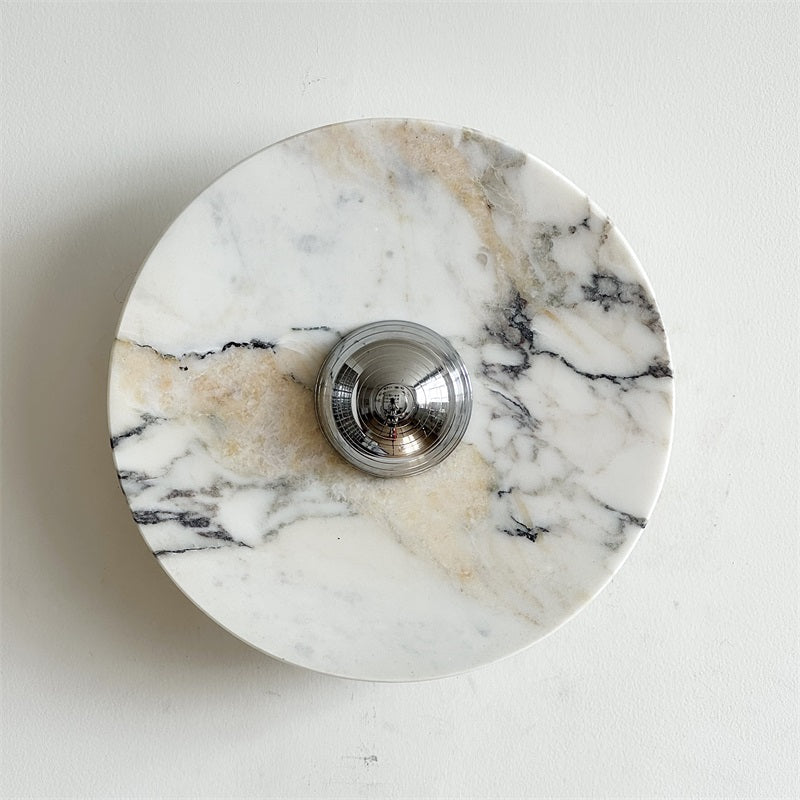 Zeno Modern Minimalist Round Chrome Marble Metal Wall Sconce - Lamp Copper