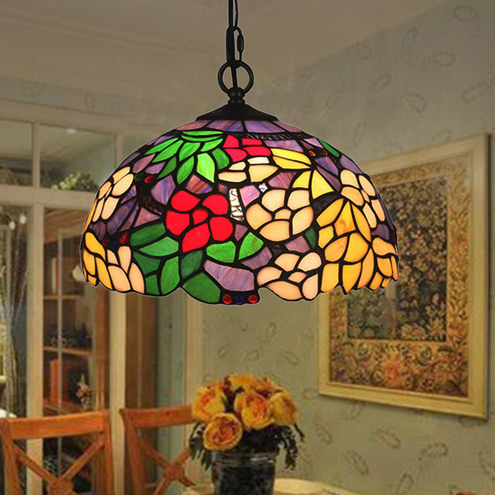 Tiffany Retro LED Lámpara colgante Multicolor Flor Vidrio Salón