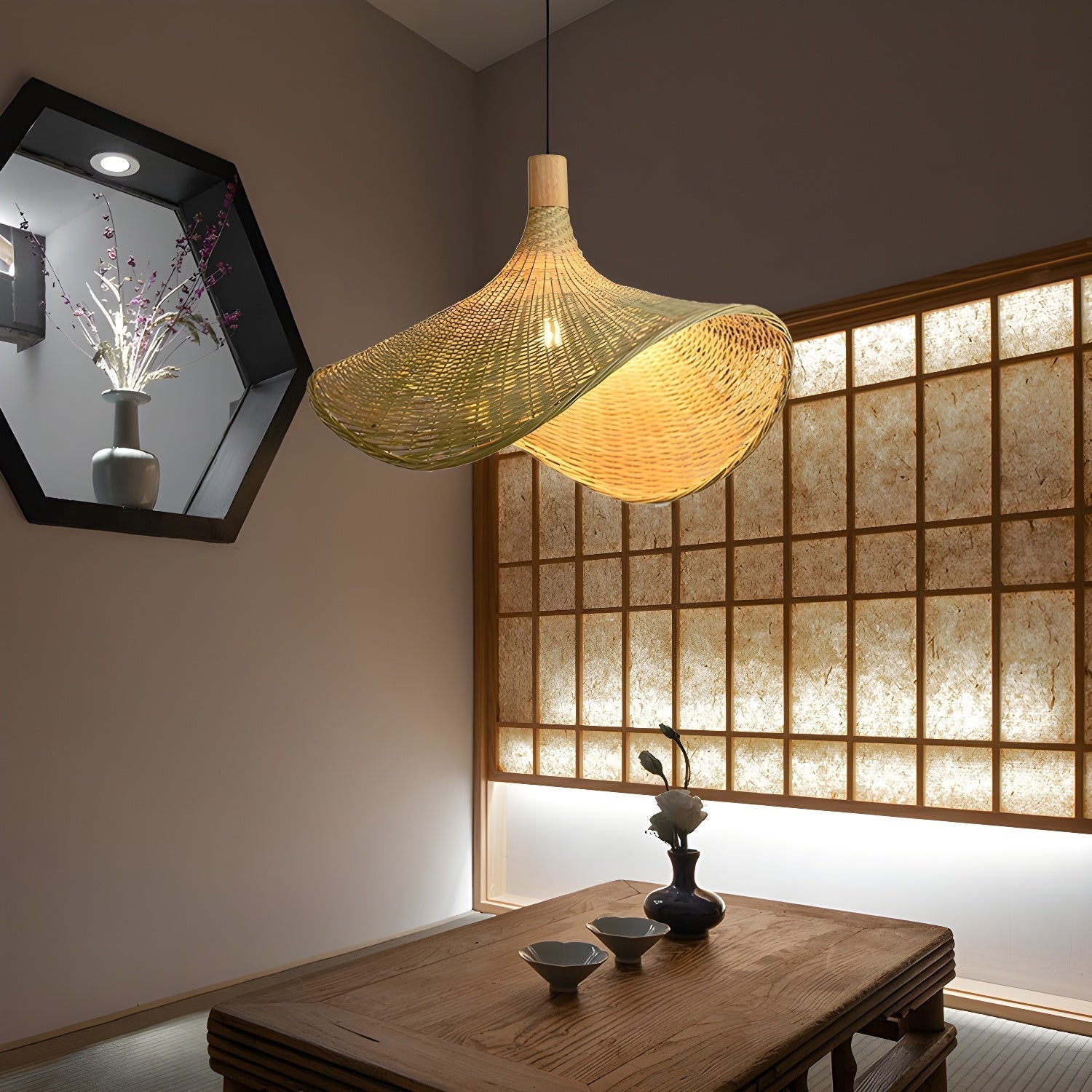 Rattan Weave Hat Pendant Light - Letslighting