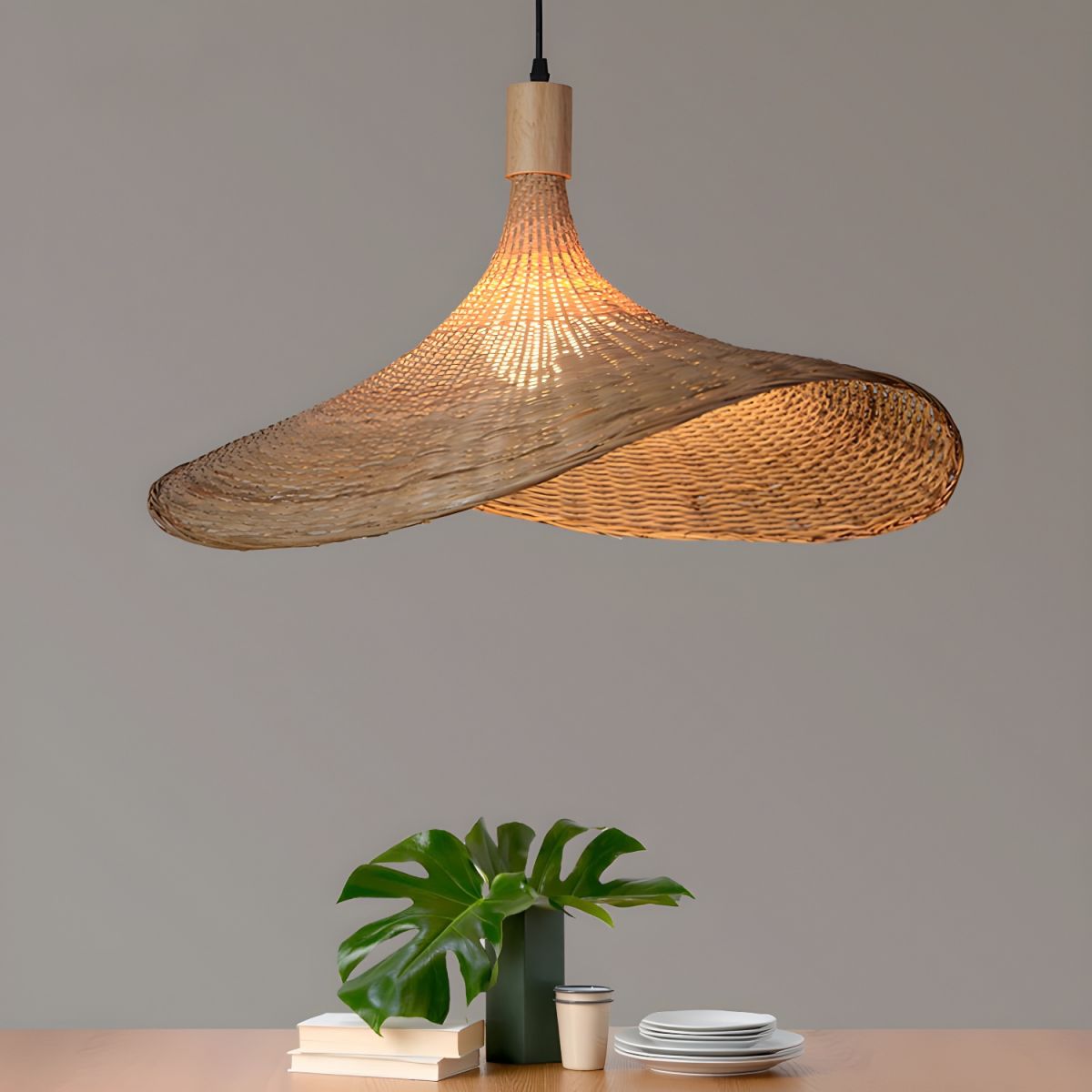 Rattan Weave Hat Pendant Light - Letslighting