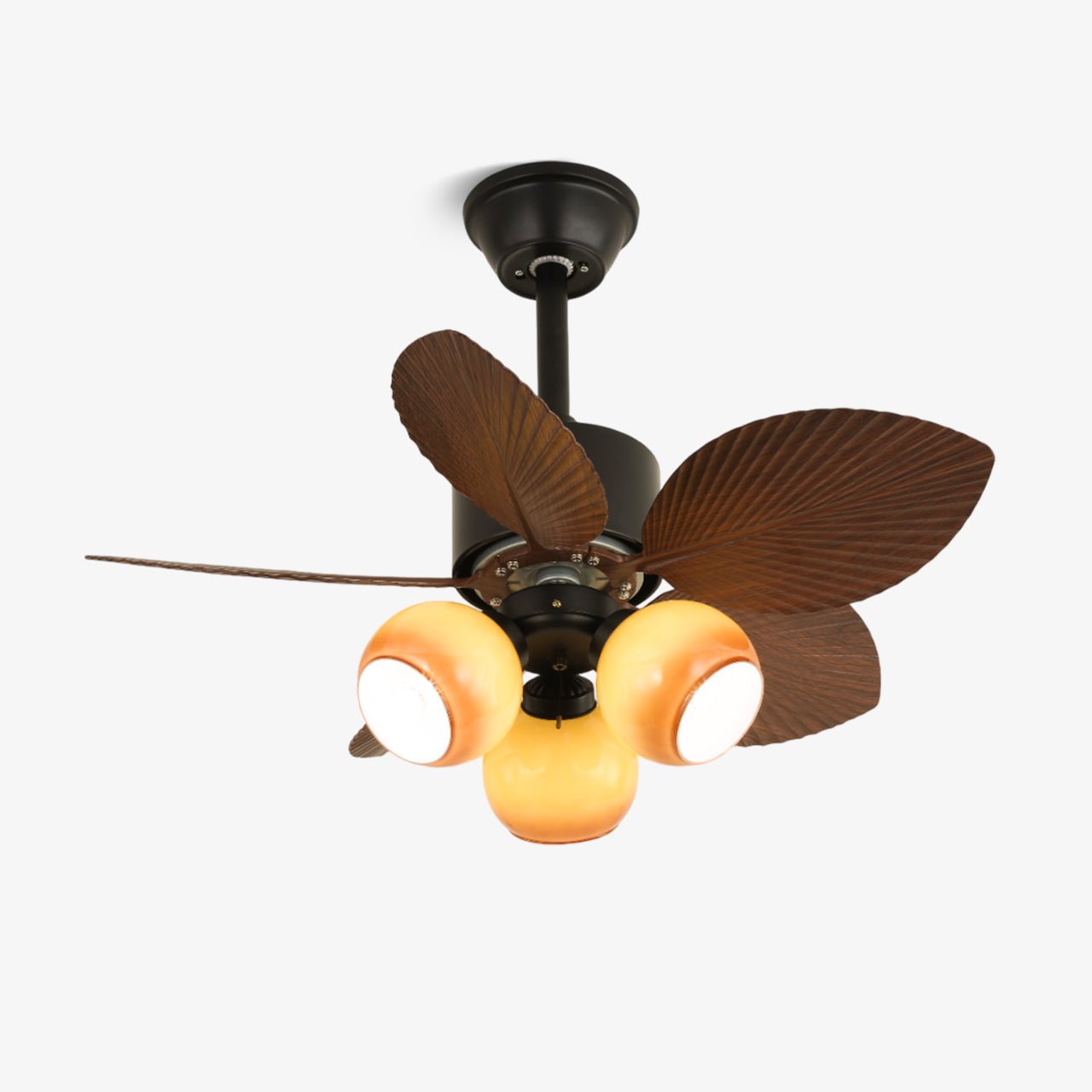 Ventilador de Techo con Luz Nerina Tropical con cuerpo de madera de nogal y pantalla de cristal