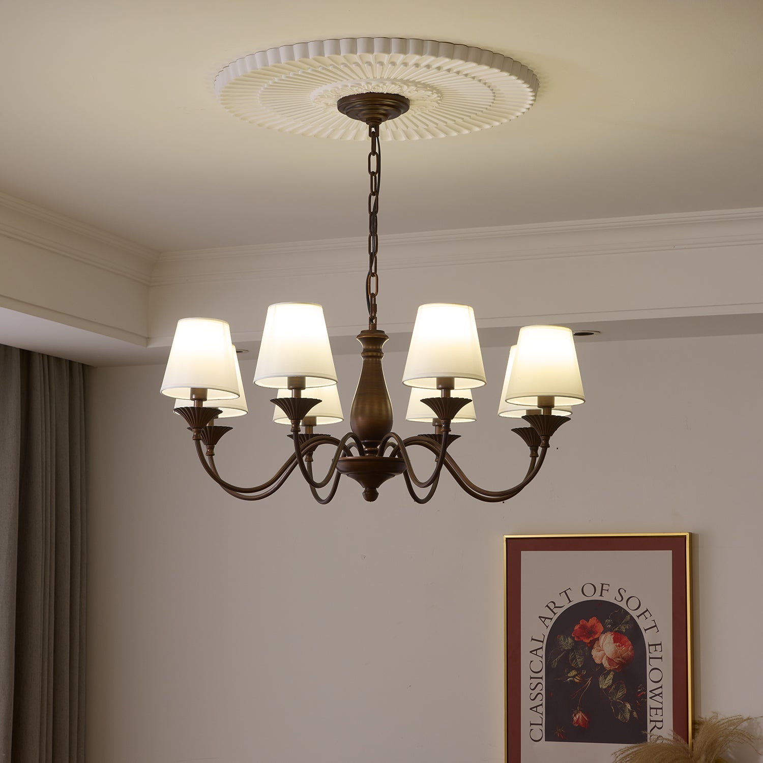 Aurora Chandelier Fabric Shade Vintage - Letslighting