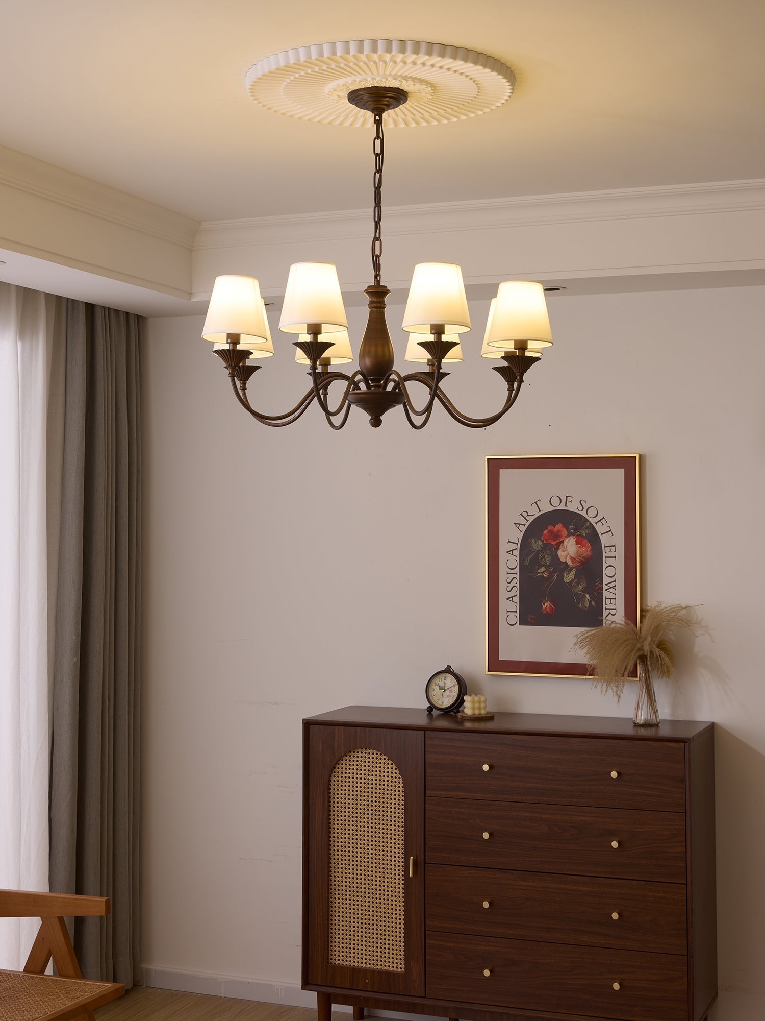 Aurora Chandelier Fabric Shade Vintage - Letslighting