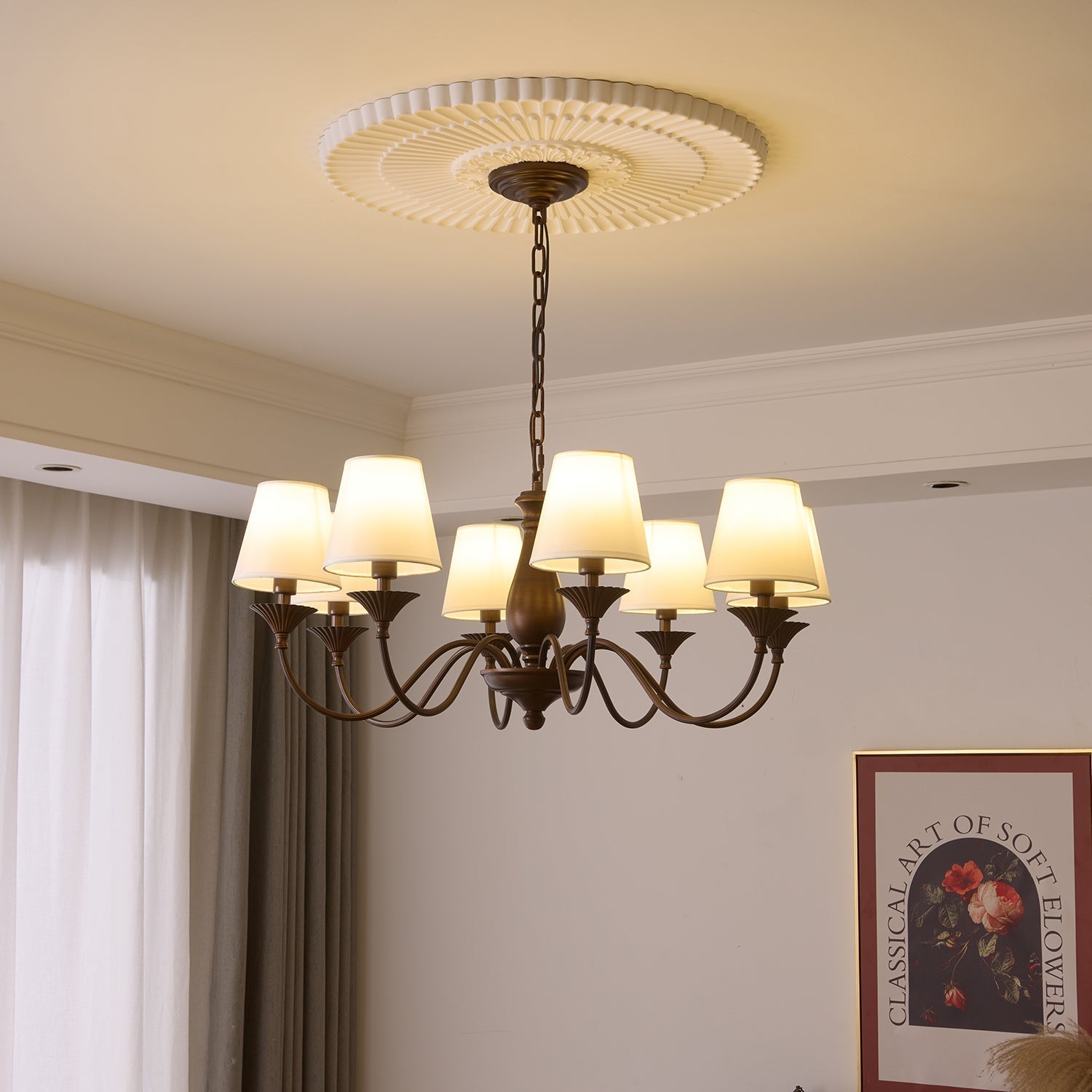 Aurora Chandelier Fabric Shade Vintage - Letslighting