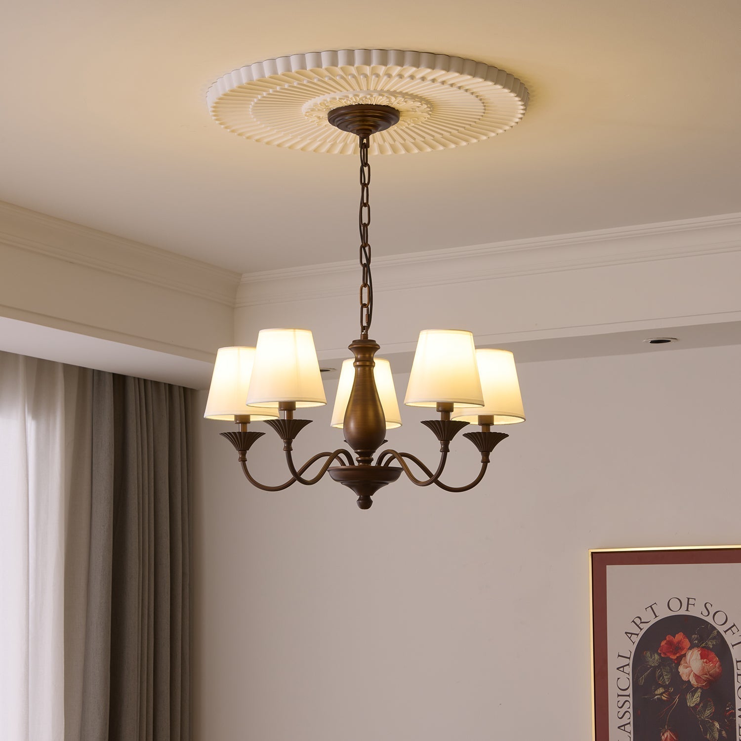 Aurora Chandelier Fabric Shade Vintage - Letslighting