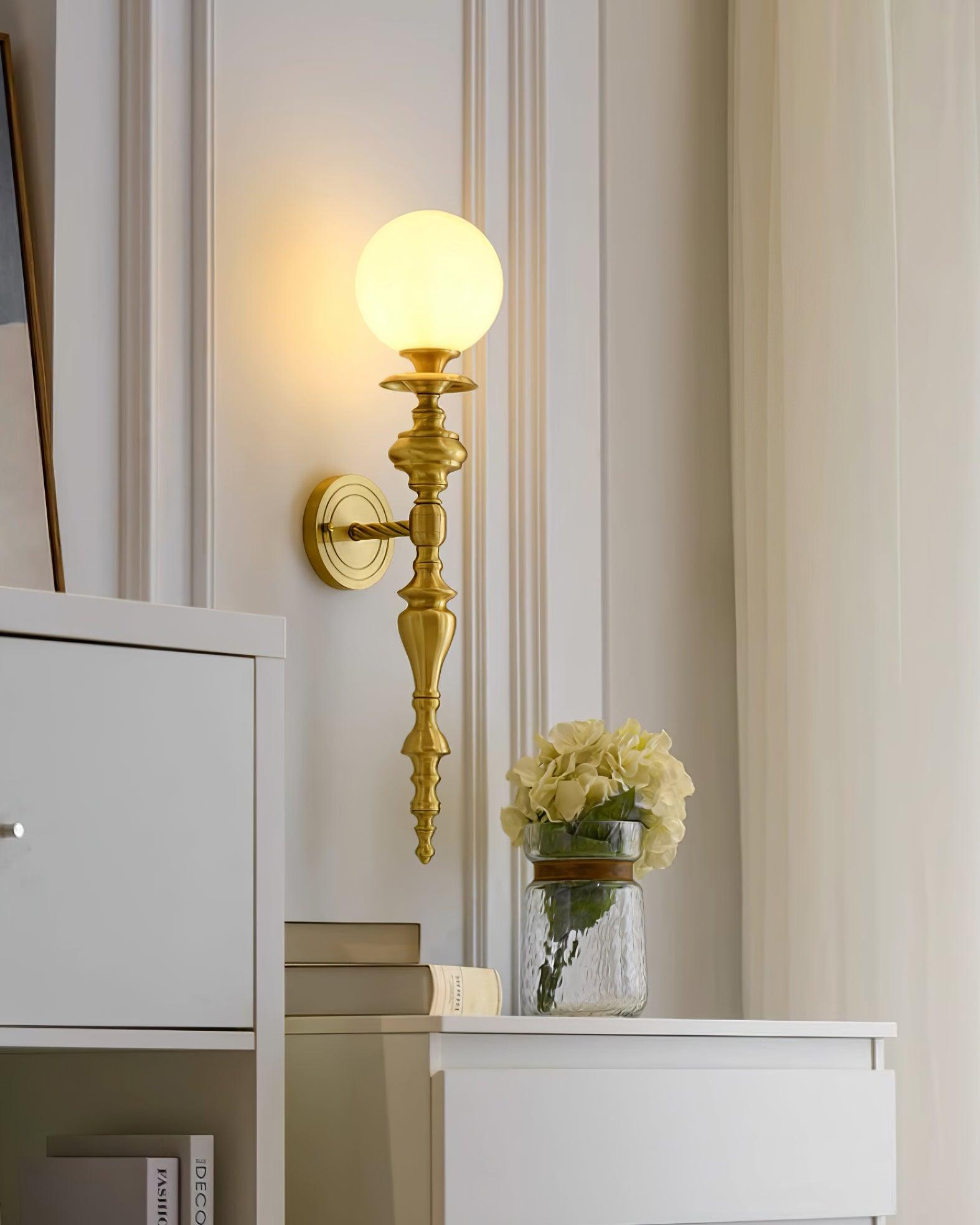 Wall Lamp Sculpted Brass Body Globe Shade Classic Elegant Statement - Letslighting