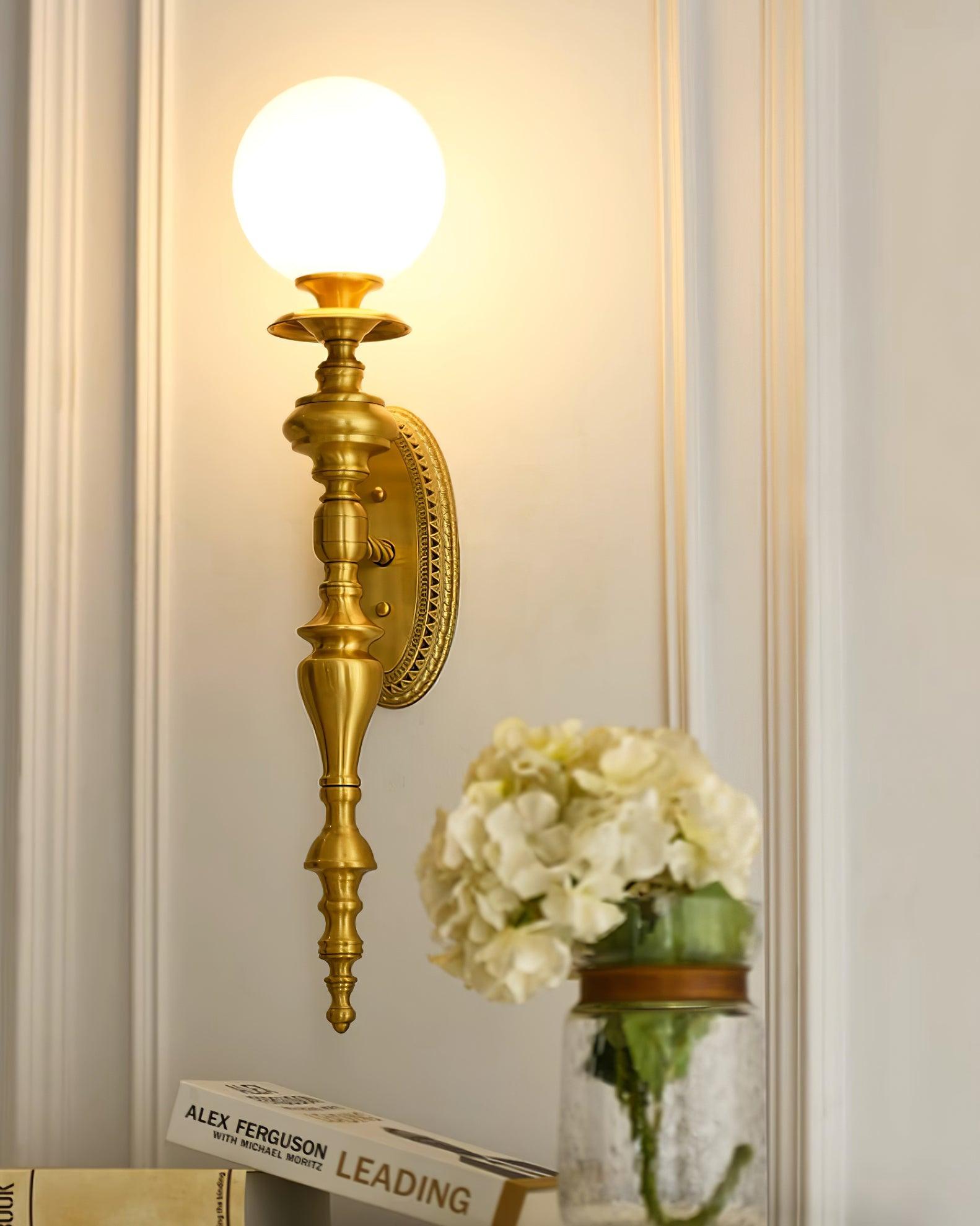 Wall Lamp Sculpted Brass Body Globe Shade Classic Elegant Statement - Letslighting