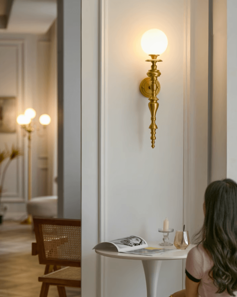 Wall Lamp Sculpted Brass Body Globe Shade Classic Elegant Statement - Letslighting