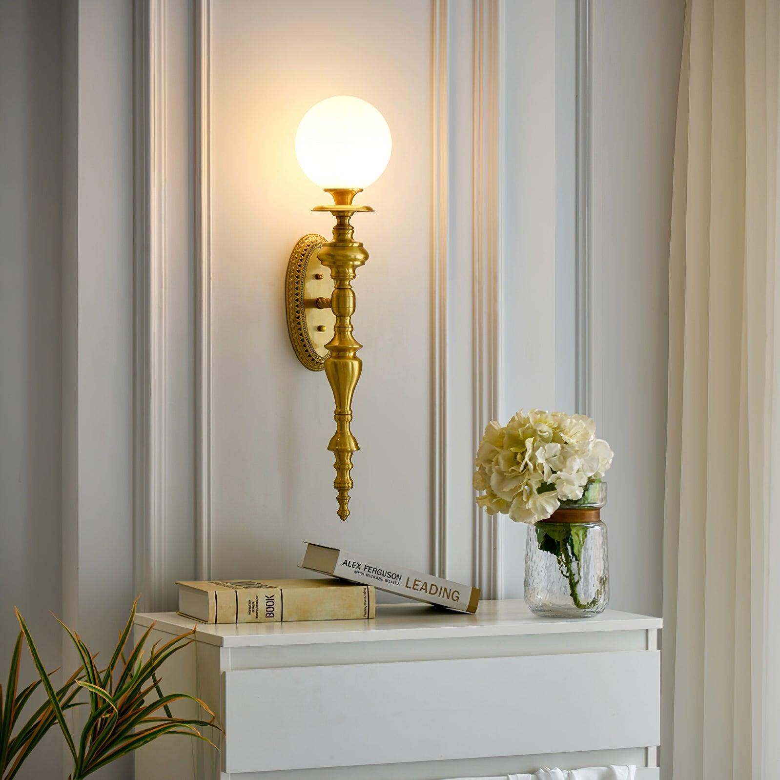 Wall Lamp Sculpted Brass Body Globe Shade Classic Elegant Statement - Letslighting