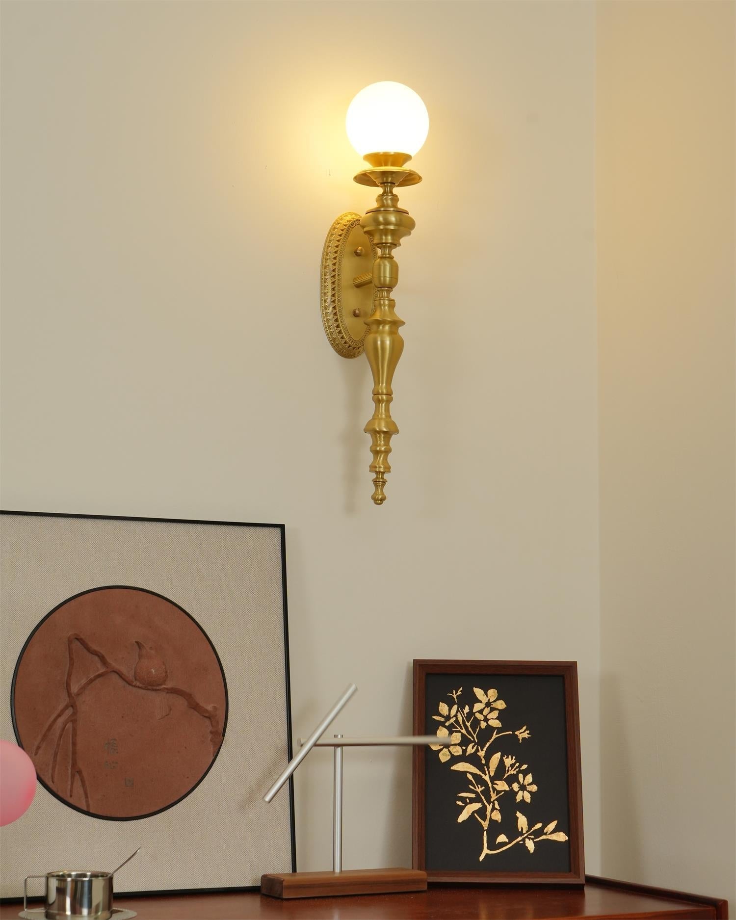 Wall Lamp Sculpted Brass Body Globe Shade Classic Elegant Statement - Letslighting