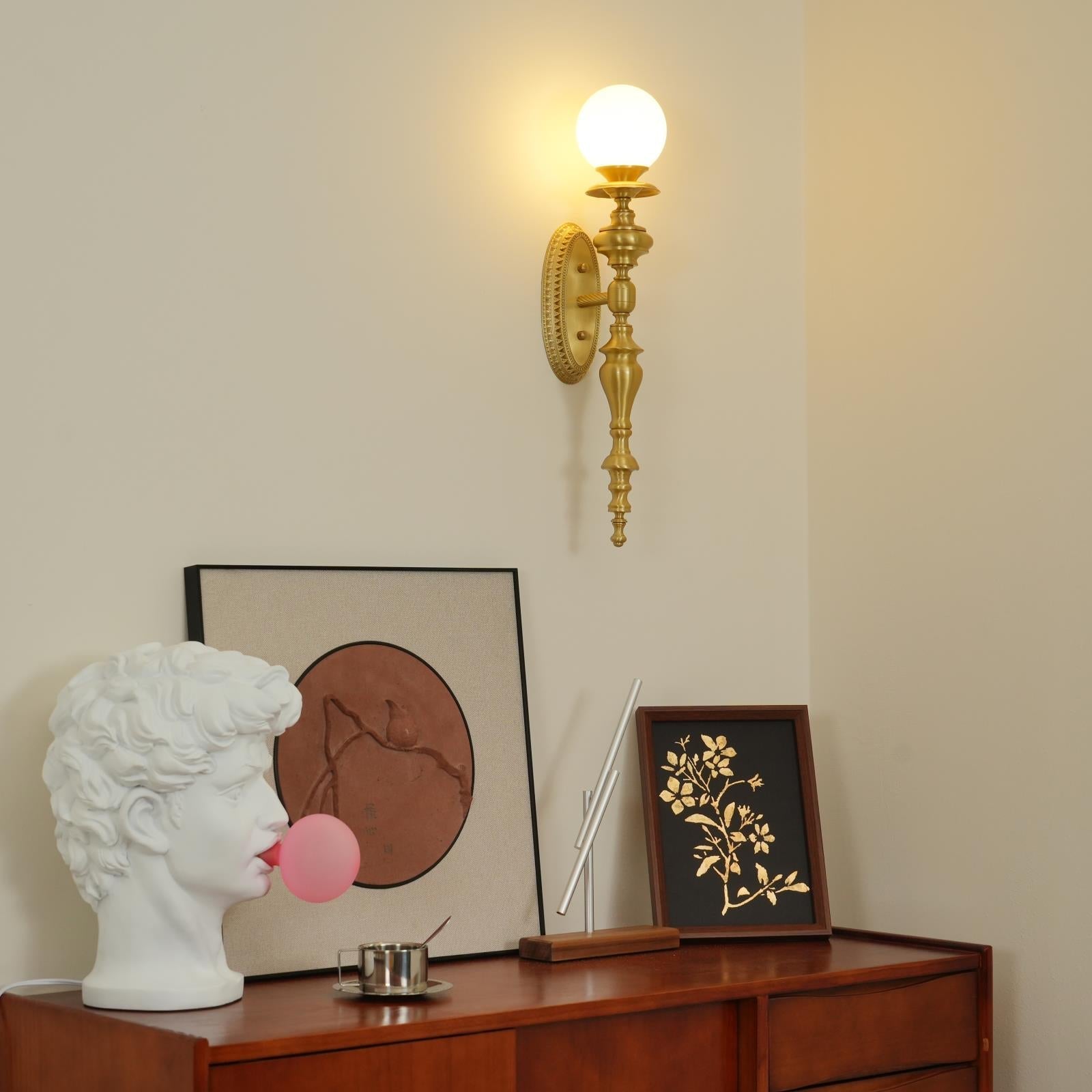 Wall Lamp Sculpted Brass Body Globe Shade Classic Elegant Statement - Letslighting
