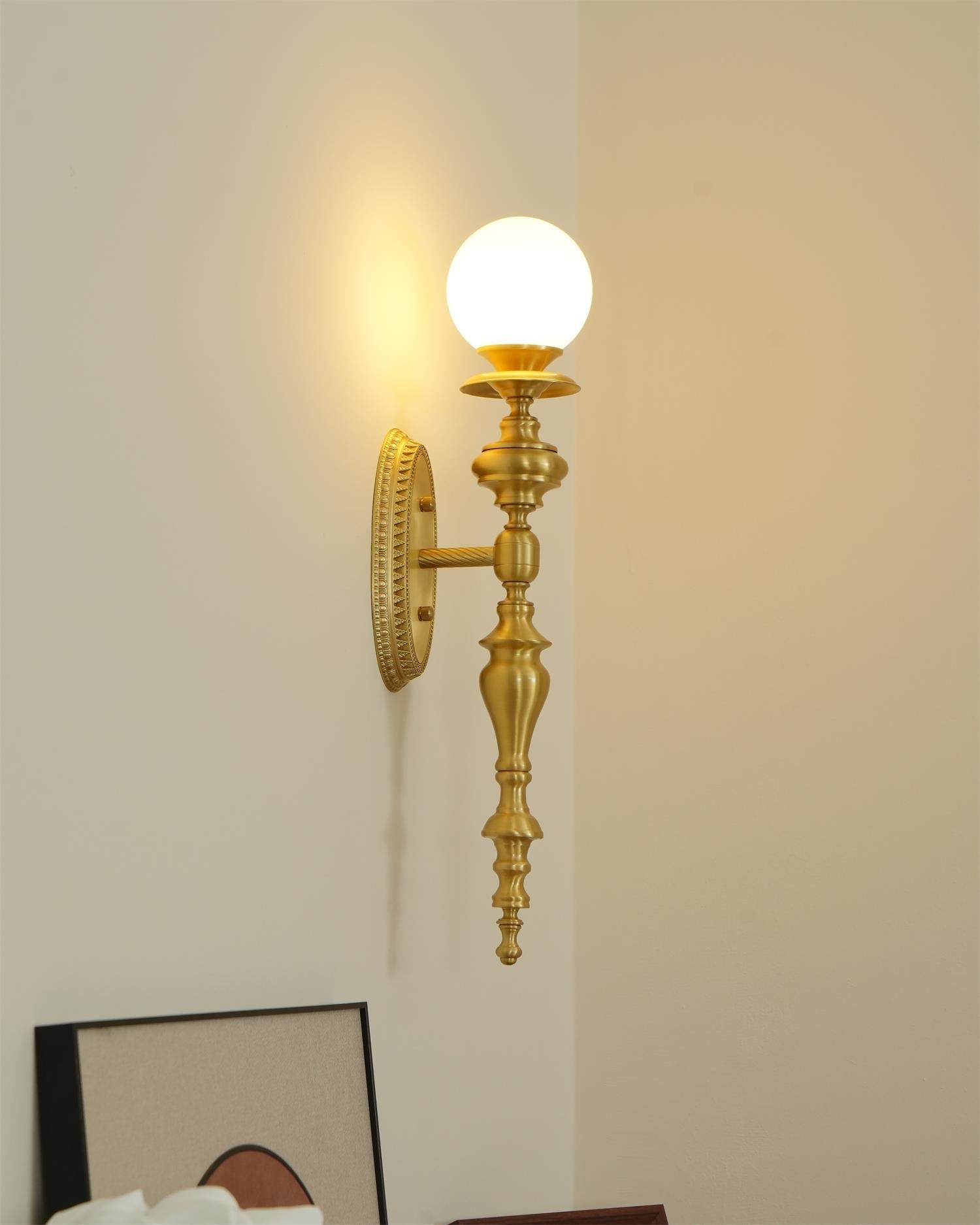 Wall Lamp Sculpted Brass Body Globe Shade Classic Elegant Statement - Letslighting