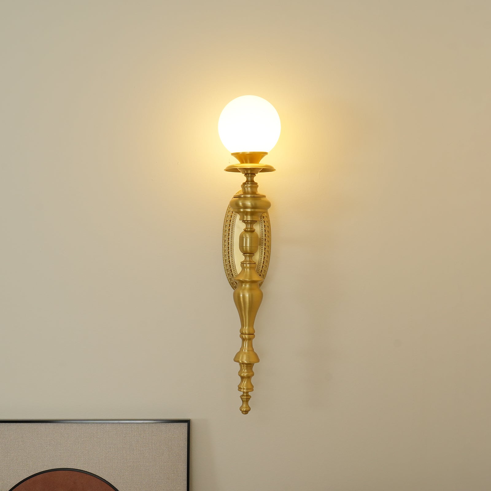 Wall Lamp Sculpted Brass Body Globe Shade Classic Elegant Statement - Letslighting