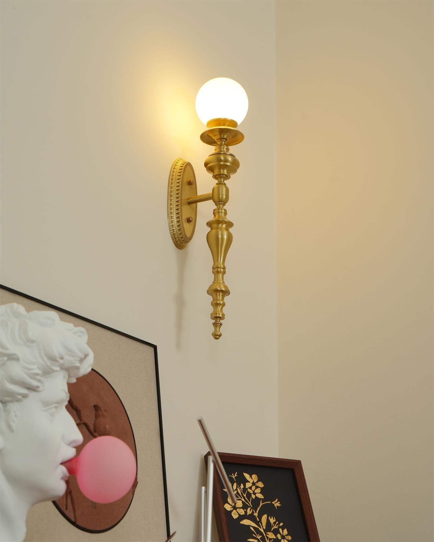 Wall Lamp Sculpted Brass Body Globe Shade Classic Elegant Statement - Letslighting