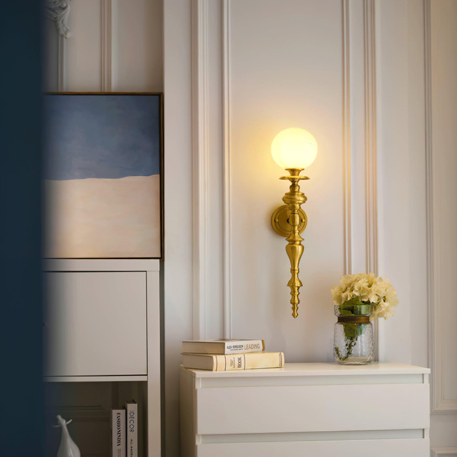 Wall Lamp Sculpted Brass Body Globe Shade Classic Elegant Statement - Letslighting
