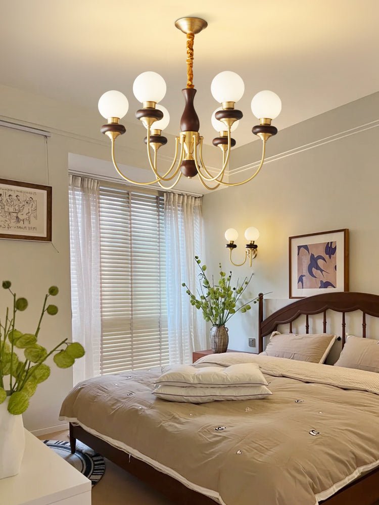 Cotheor Vintage Traditional Arc Wood Glass Chandelier - Letslighting