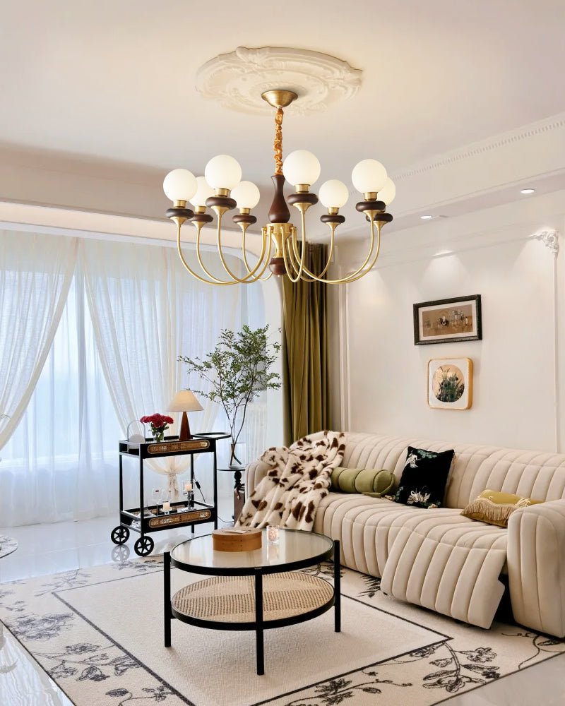 Cotheor Vintage Traditional Arc Wood Glass Chandelier - Letslighting
