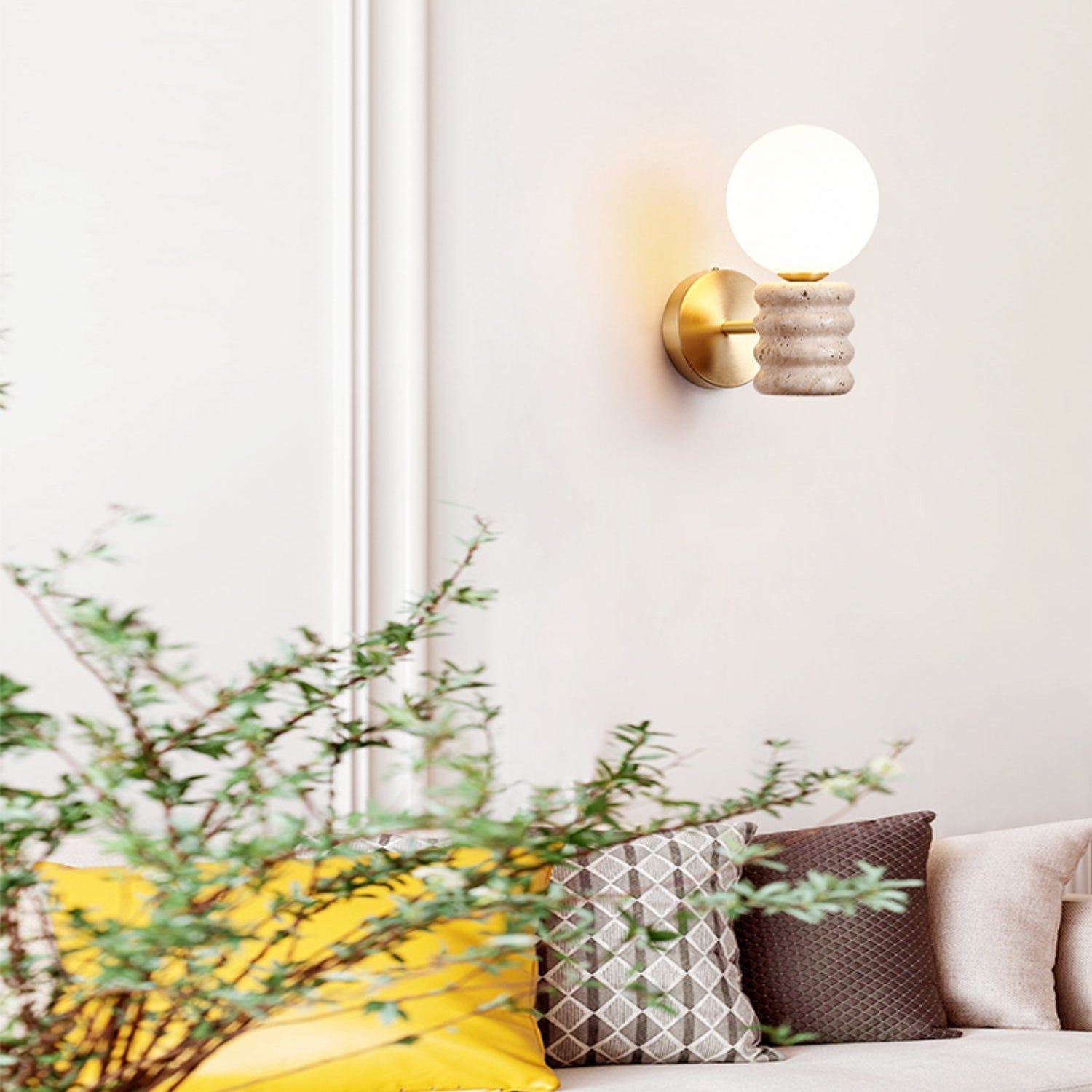 Ljomuvyh Modern Minimalist Travertine Glass Wall Lamp - Lamp Copper