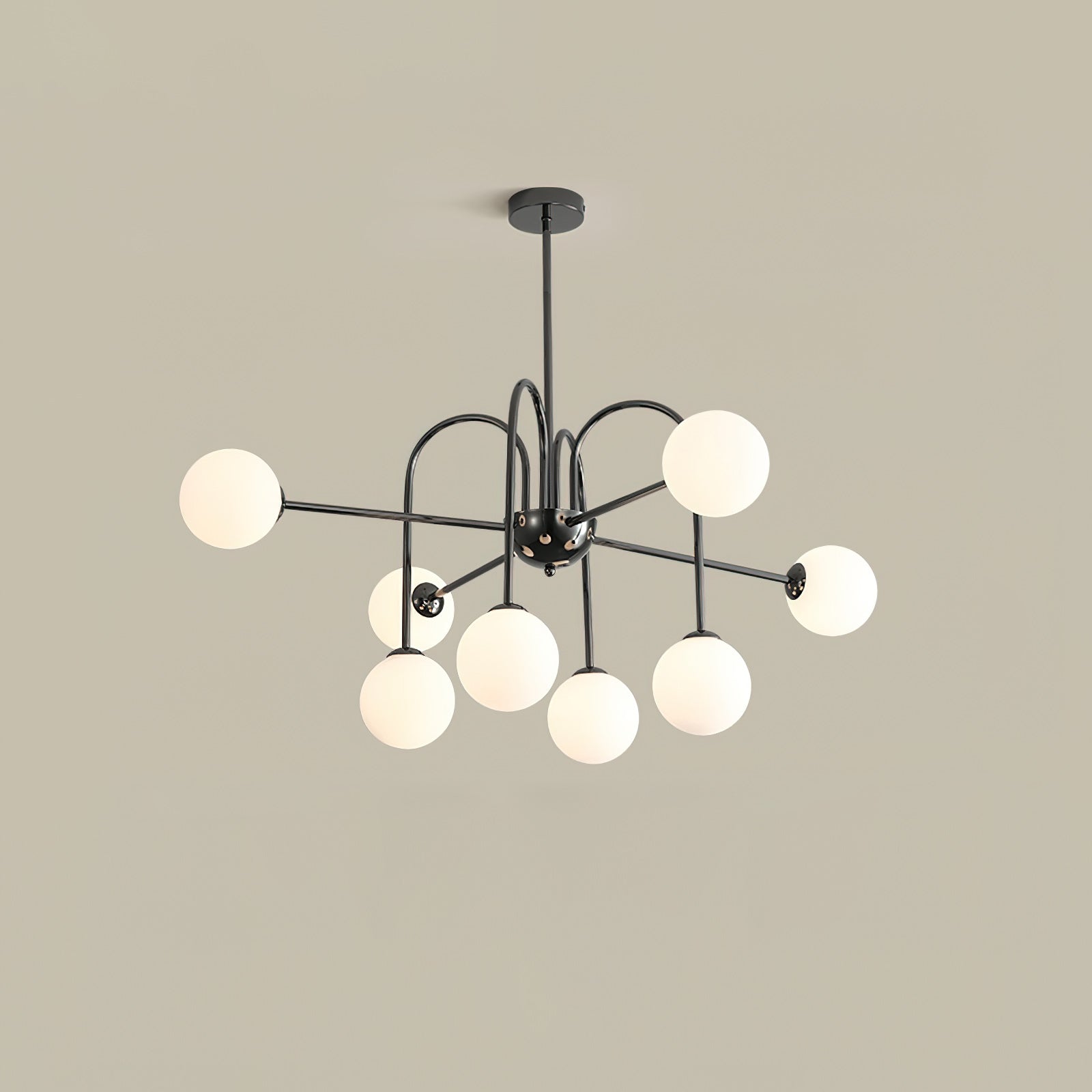 Chandelier Black Metal Arches Glass Globes Minimalist - Letslighting