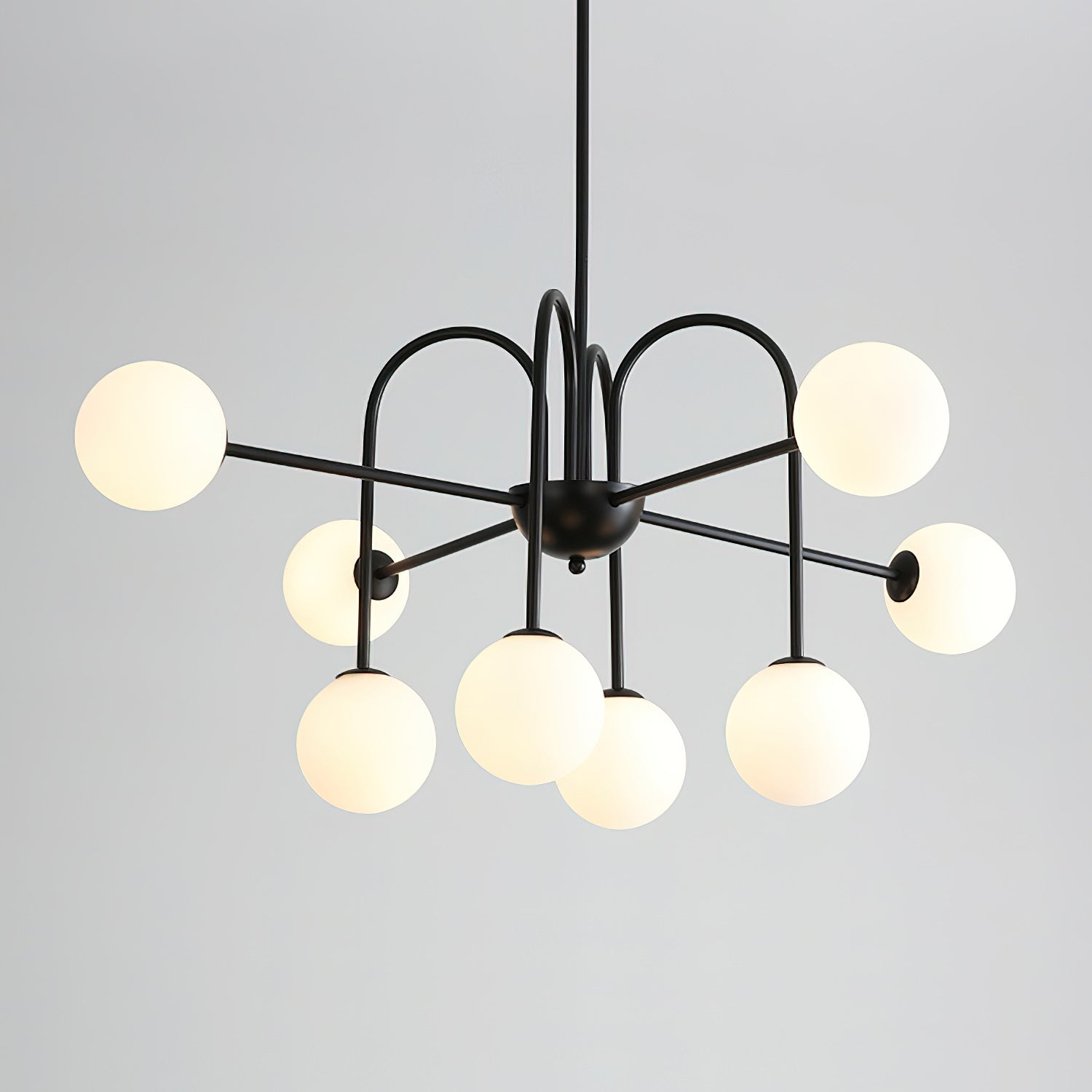 Chandelier Black Metal Arches Glass Globes Minimalist - Letslighting