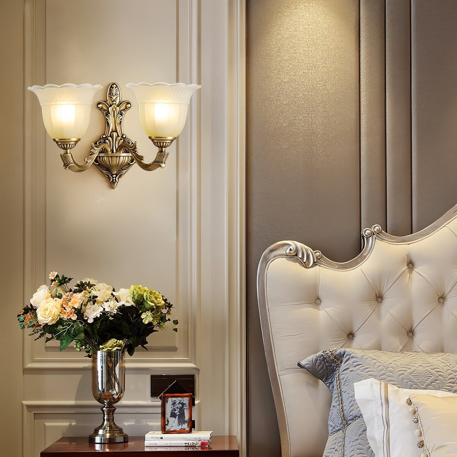 Sifuvyd Luxury Flower Brass Glass Metal Sconce - Lamp Copper