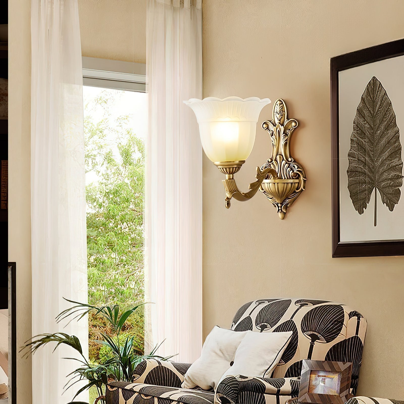 Sifuvyd Luxury Flower Brass Glass Metal Sconce - Lamp Copper