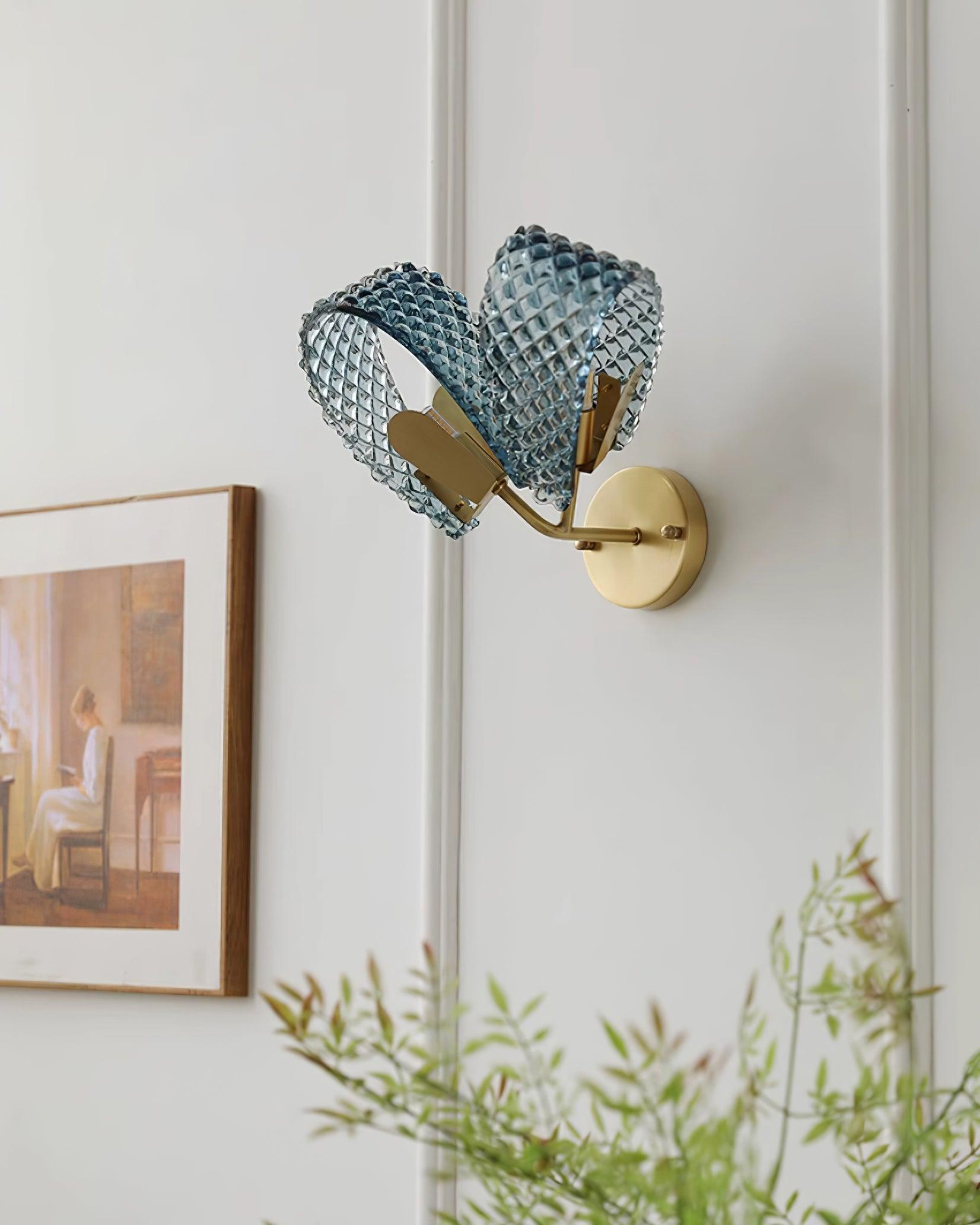 Wall Lamp Blue Ribbed Glass Ribbons Brass - Letslighting