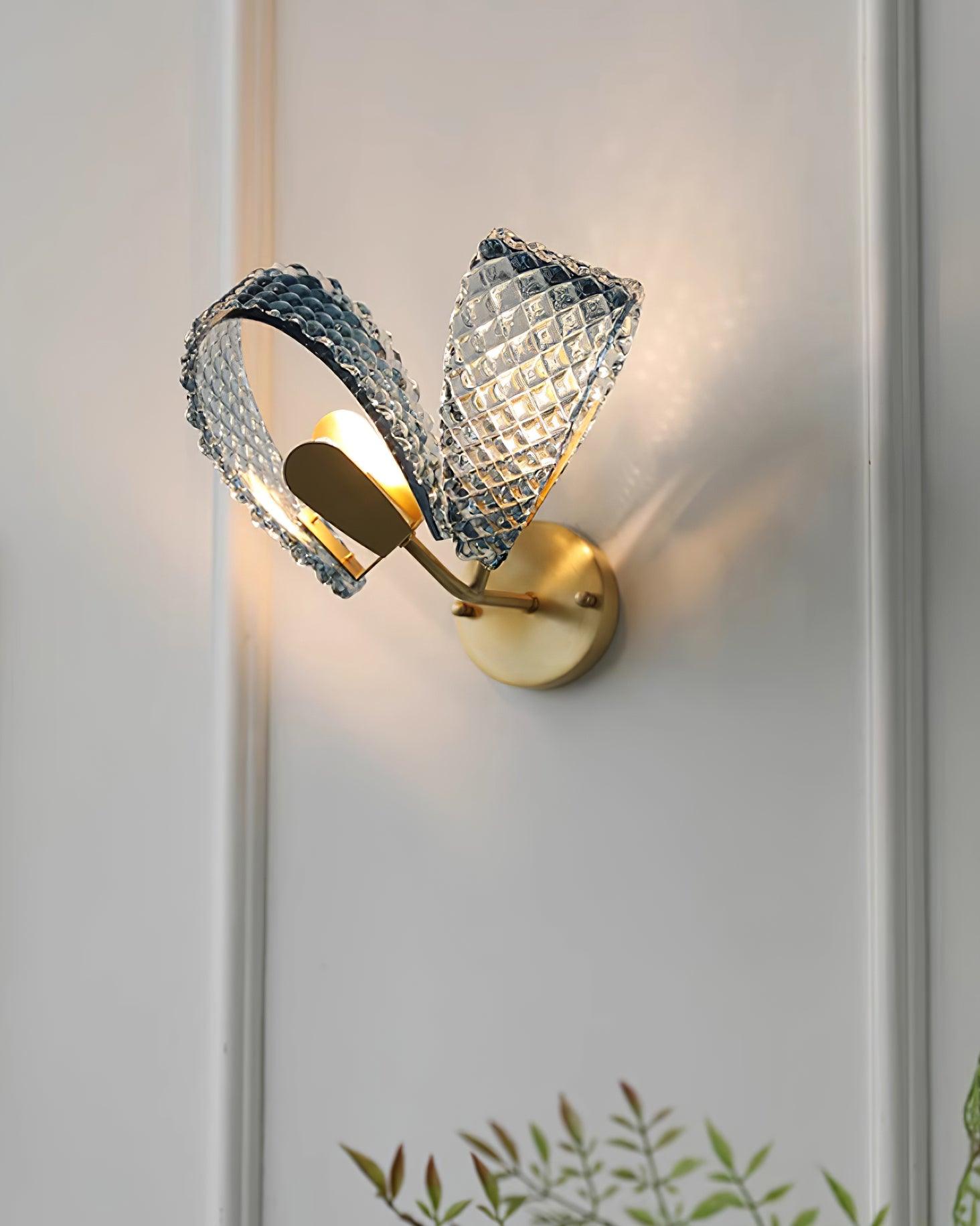 Wall Lamp Blue Ribbed Glass Ribbons Brass - Letslighting