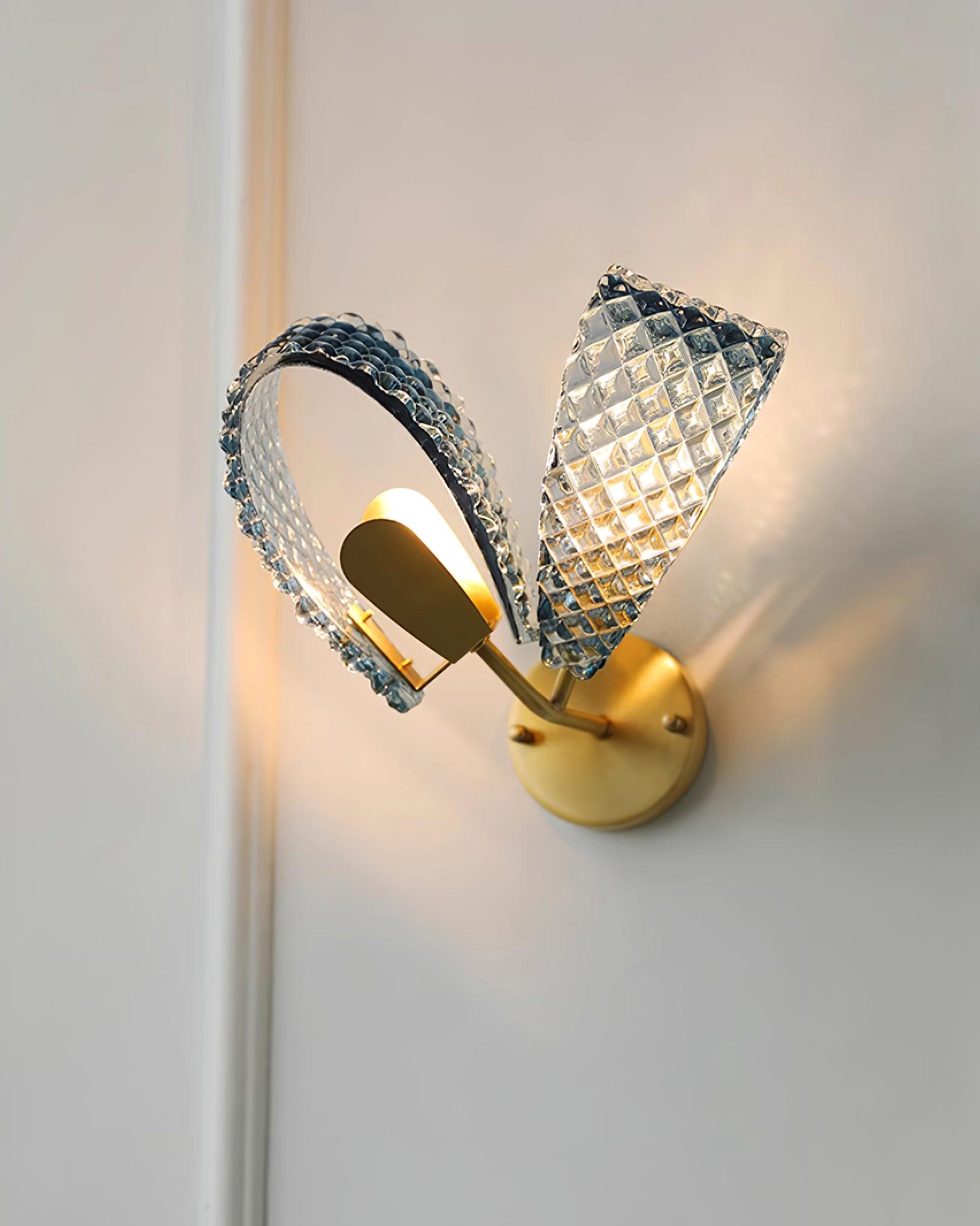 Wall Lamp Blue Ribbed Glass Ribbons Brass - Letslighting