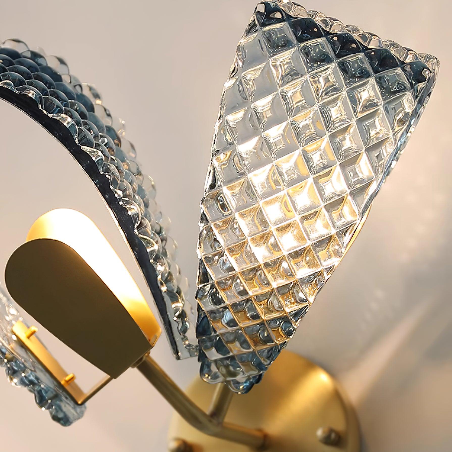 Wall Lamp Blue Ribbed Glass Ribbons Brass - Letslighting