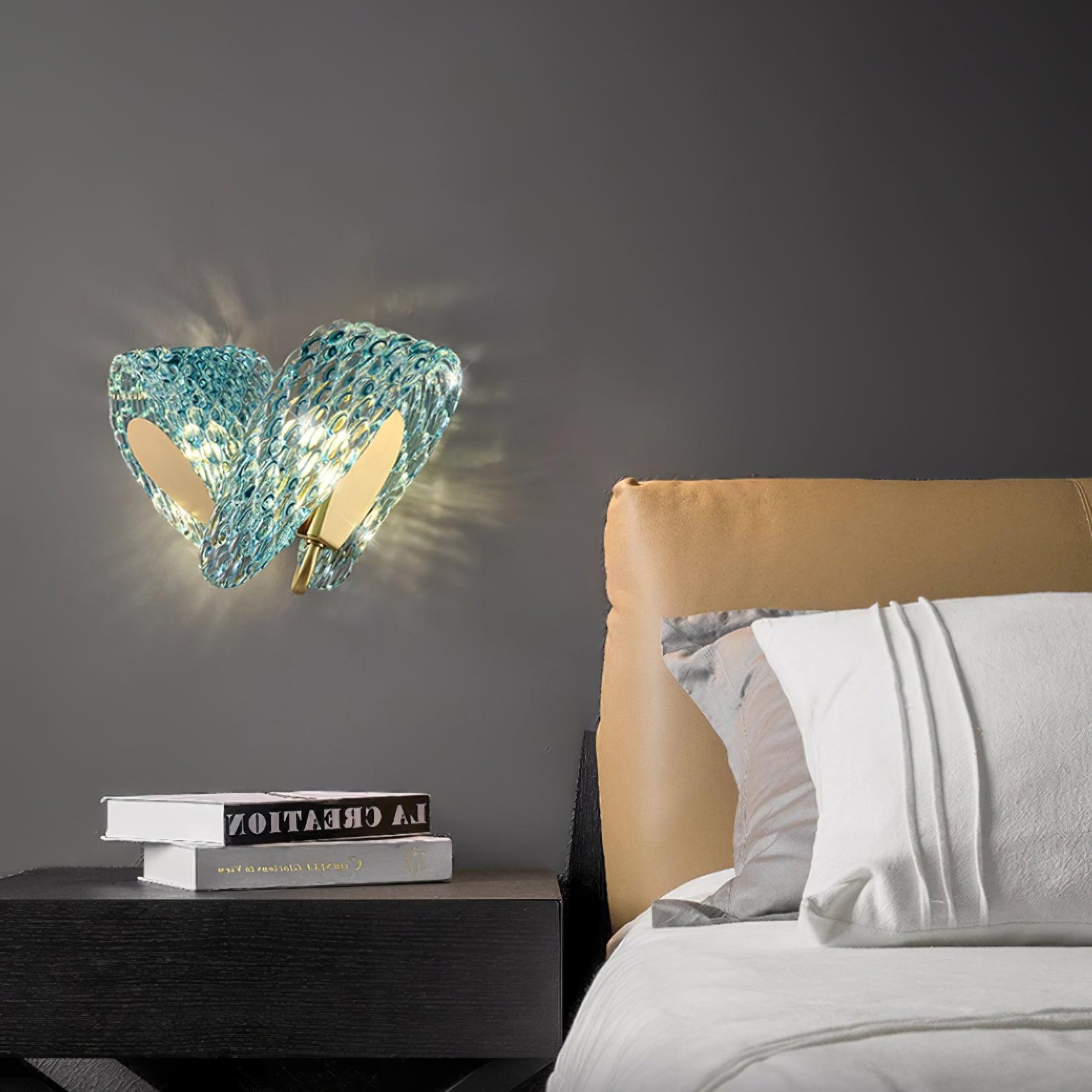 Wall Lamp Blue Ribbed Glass Ribbons Brass - Letslighting