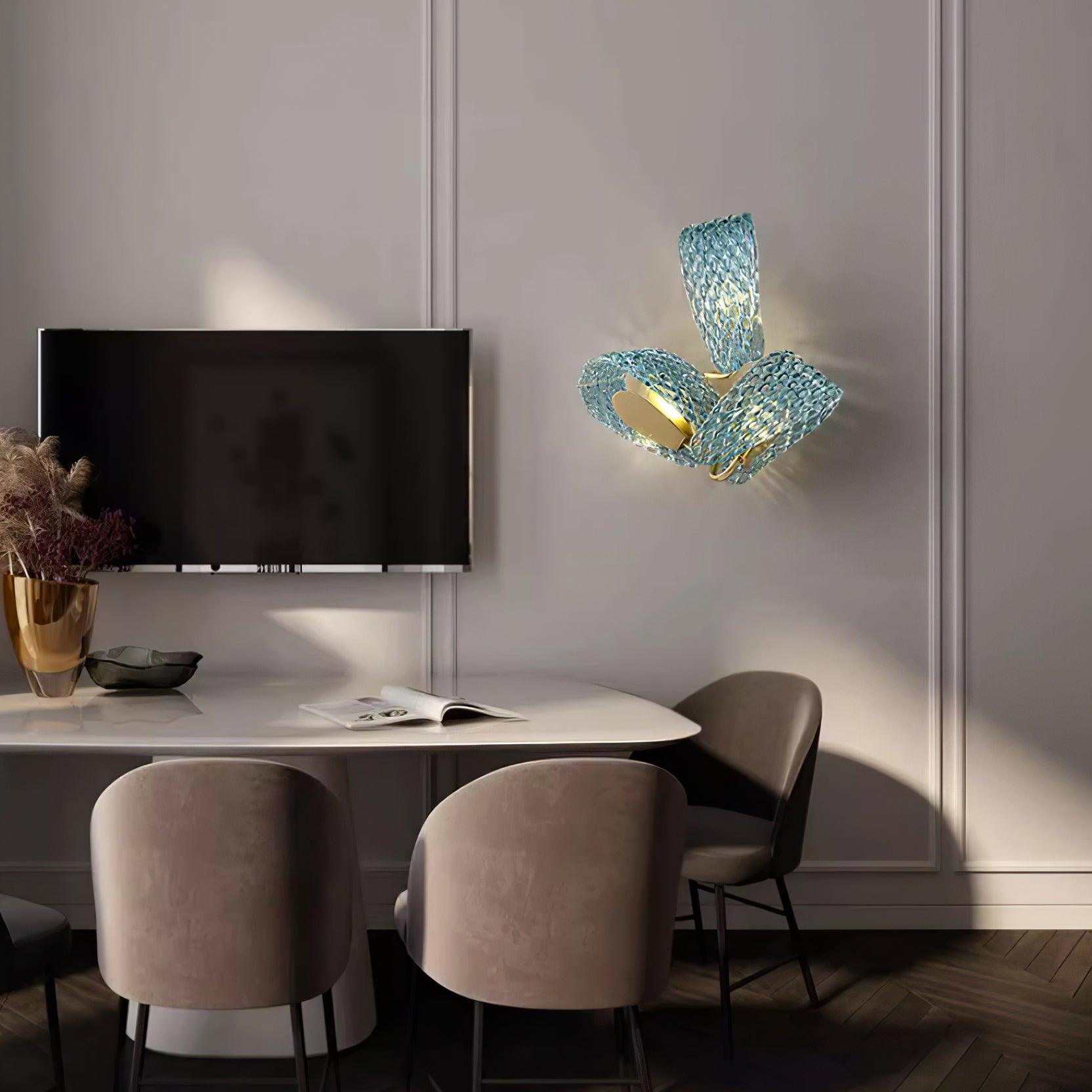 Wall Lamp Blue Ribbed Glass Ribbons Brass - Letslighting
