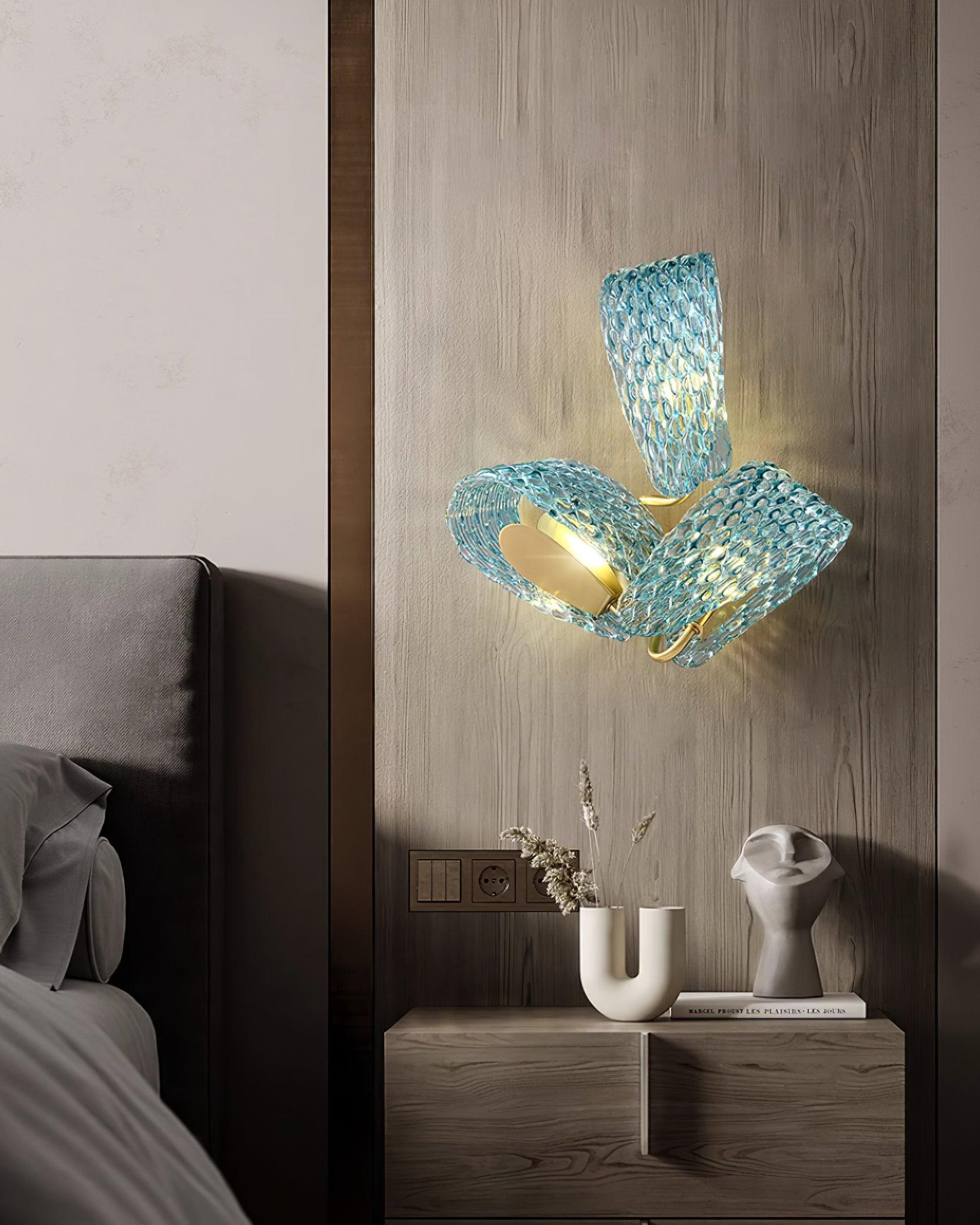 Wall Lamp Blue Ribbed Glass Ribbons Brass - Letslighting