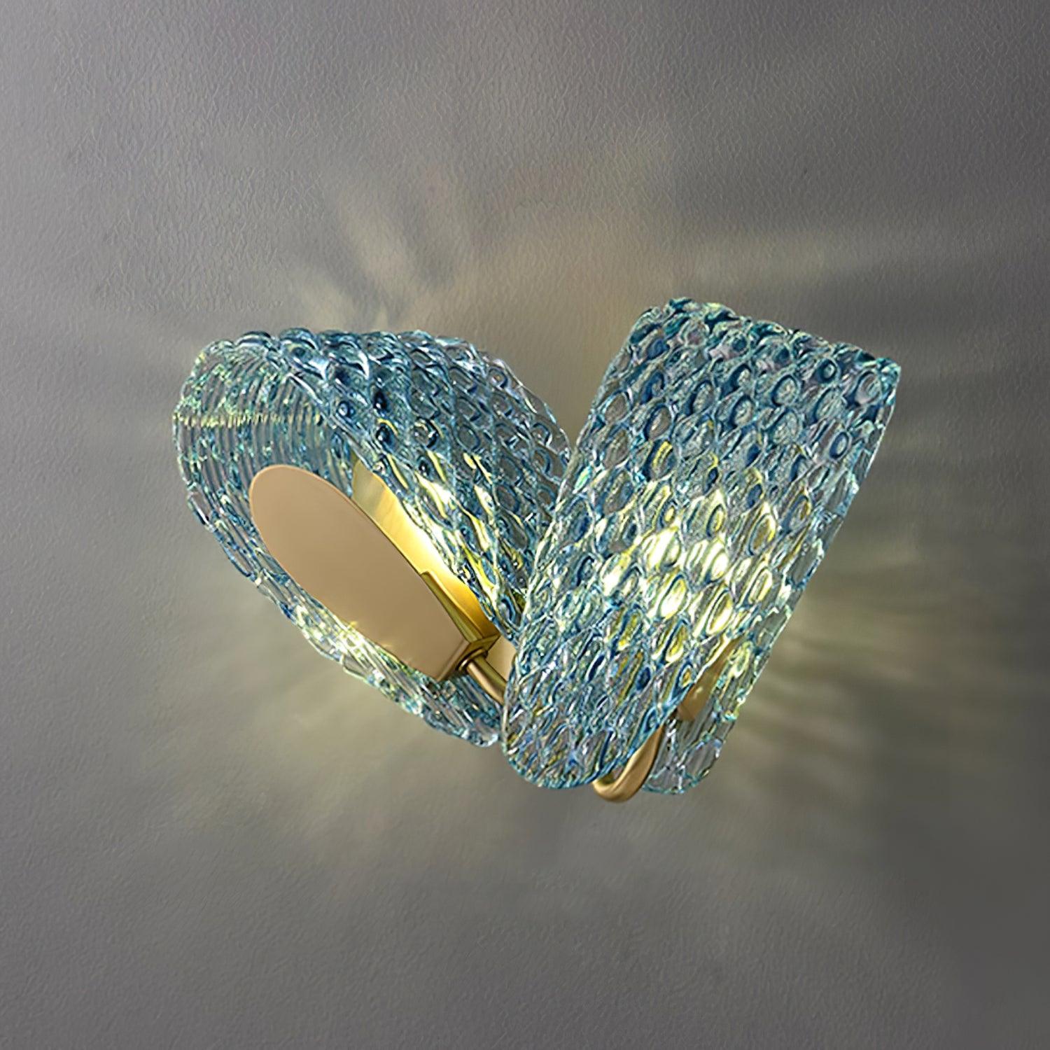 Wall Lamp Blue Ribbed Glass Ribbons Brass - Letslighting