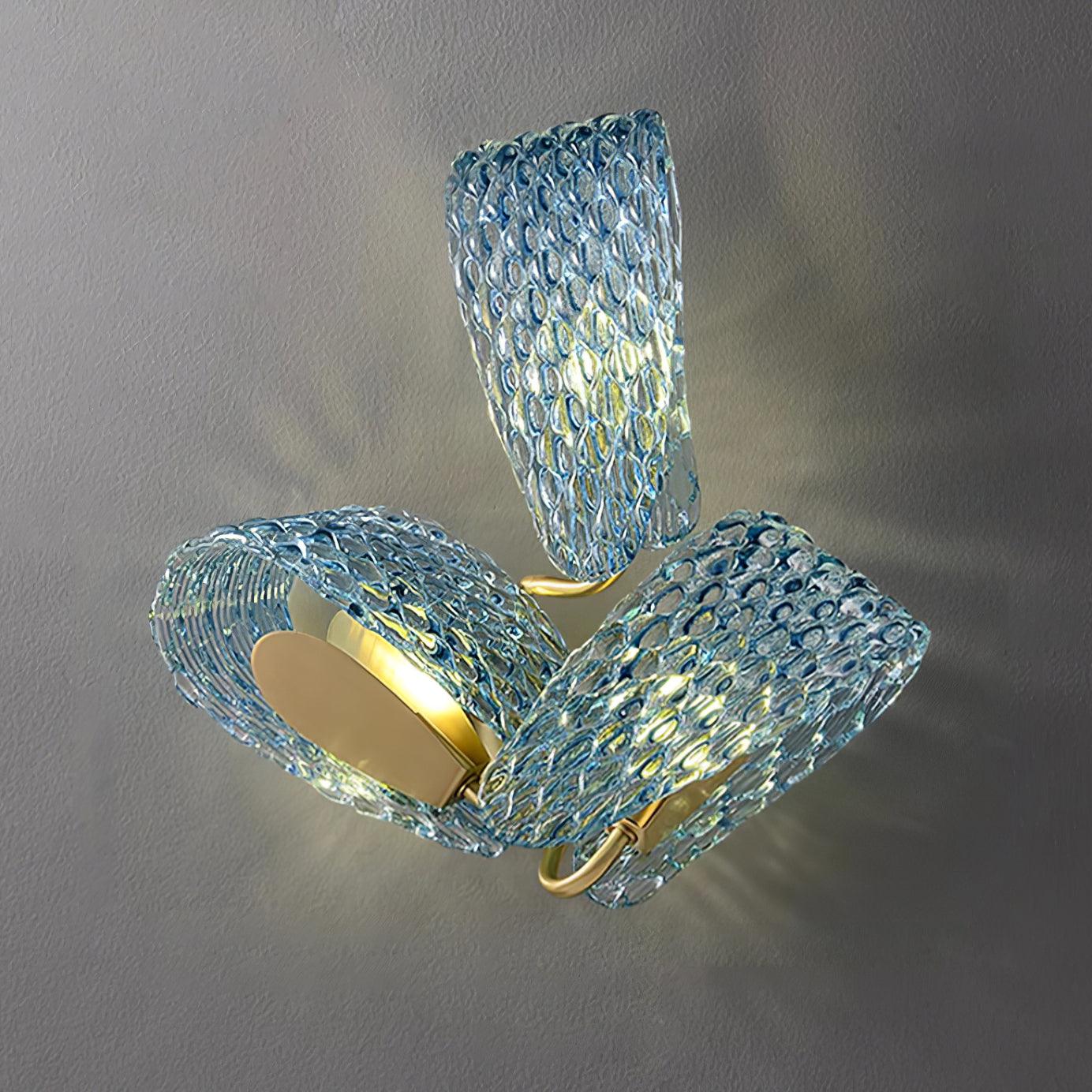 Wall Lamp Blue Ribbed Glass Ribbons Brass - Letslighting