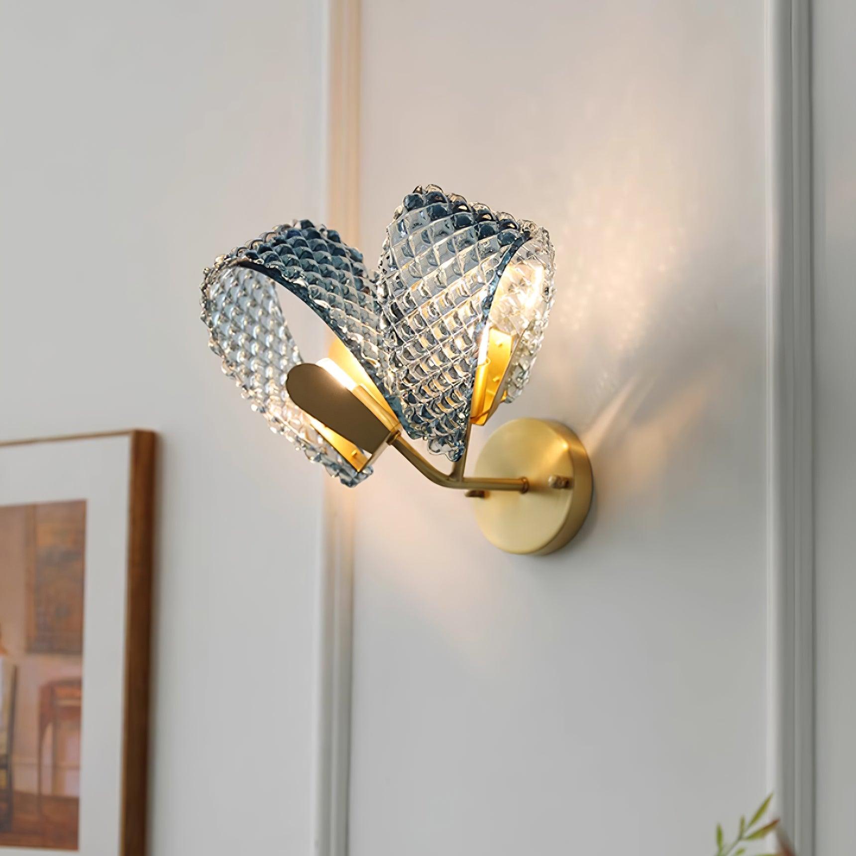Wall Lamp Blue Ribbed Glass Ribbons Brass - Letslighting