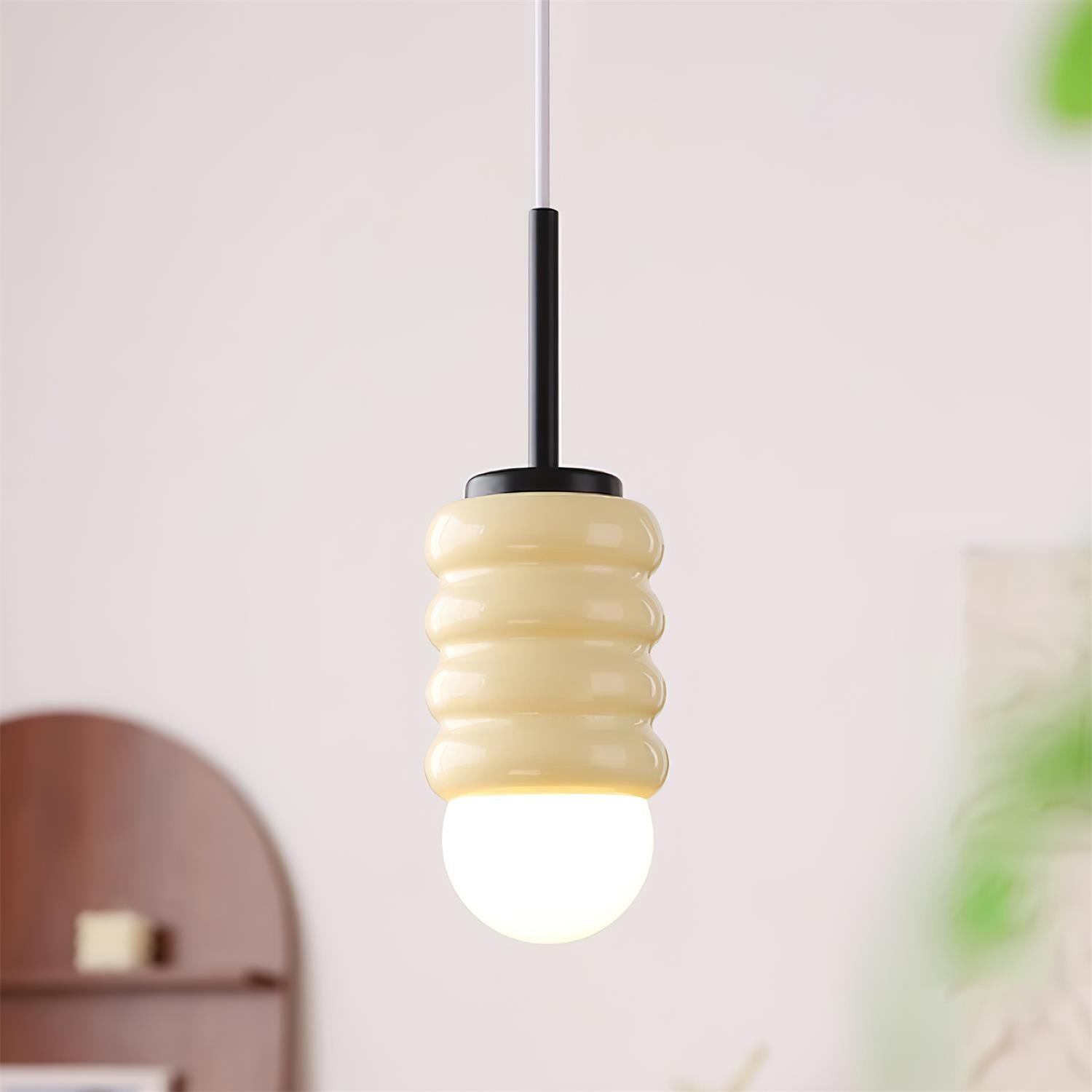 Pendant Light Ribbed Ceramic Brass Midcentury - Letslighting